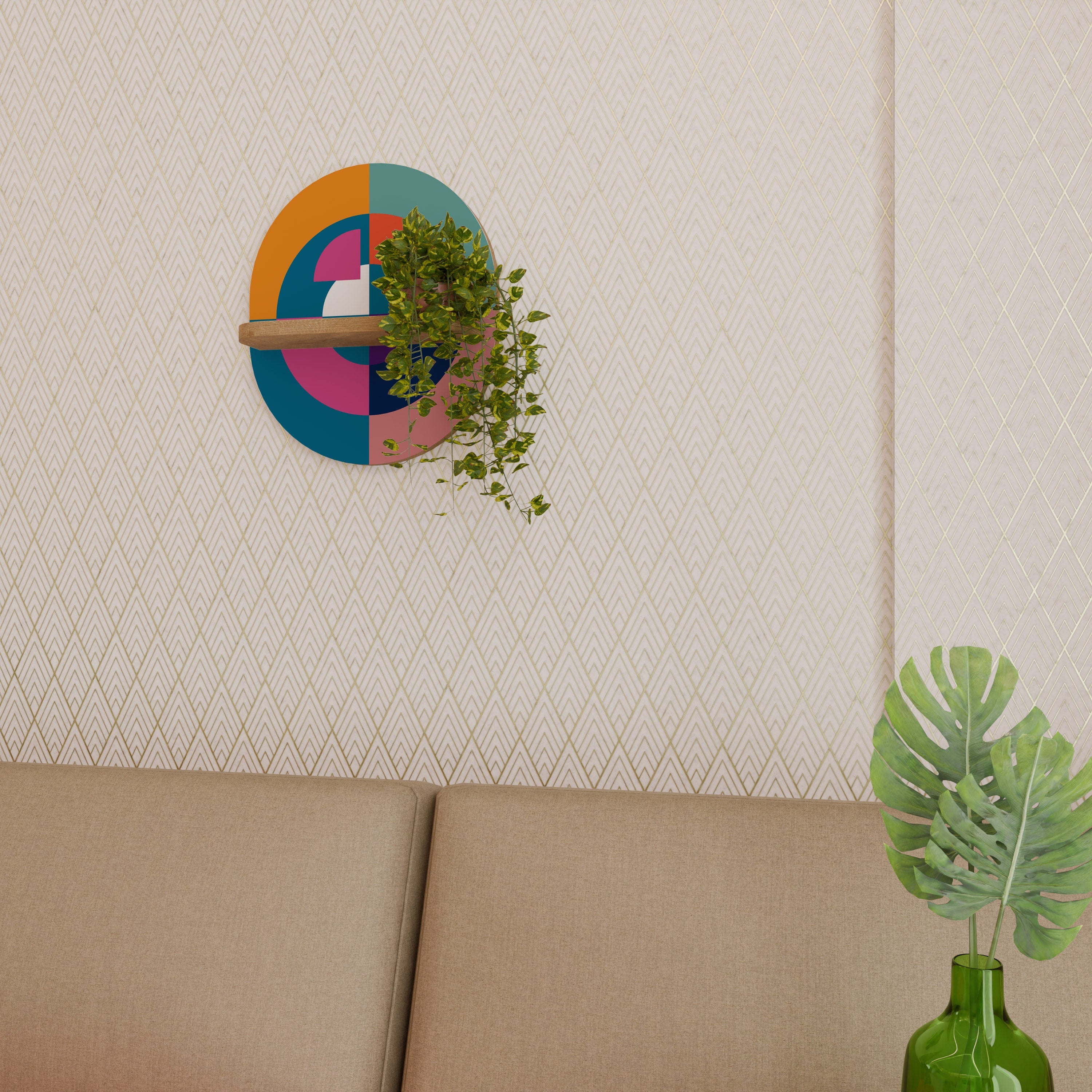 CREATING TOGETHER Oval Art Shelf In Oak Effect