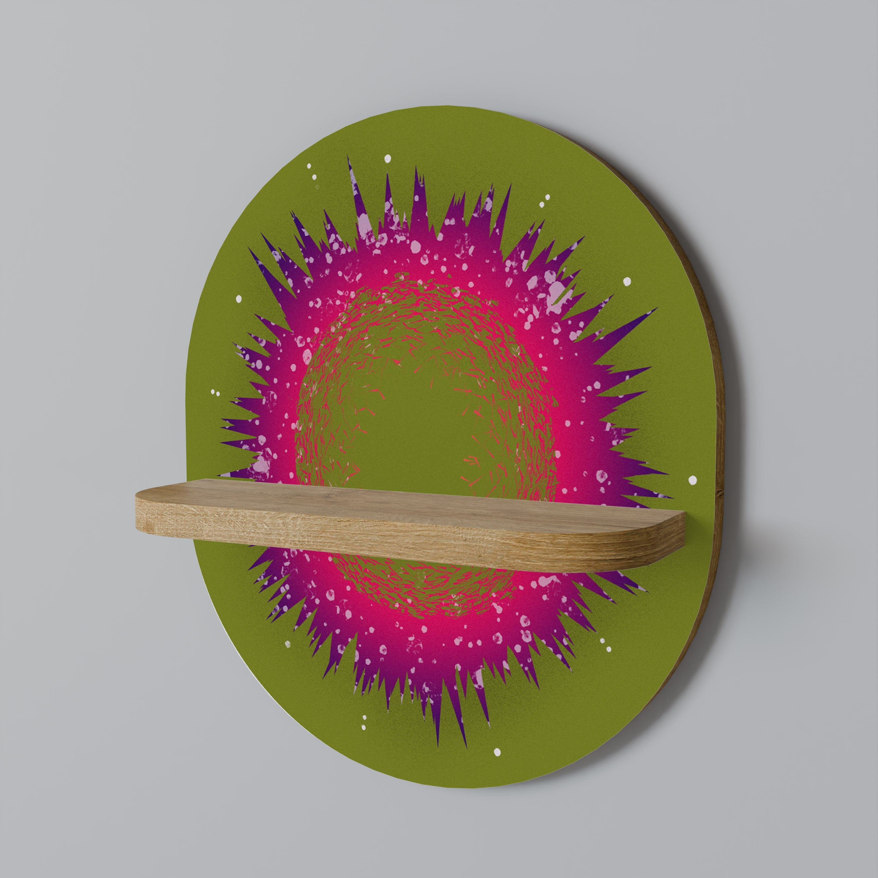 EXPLOSION ESSENCE Oval Art Shelf In Oak Effect
