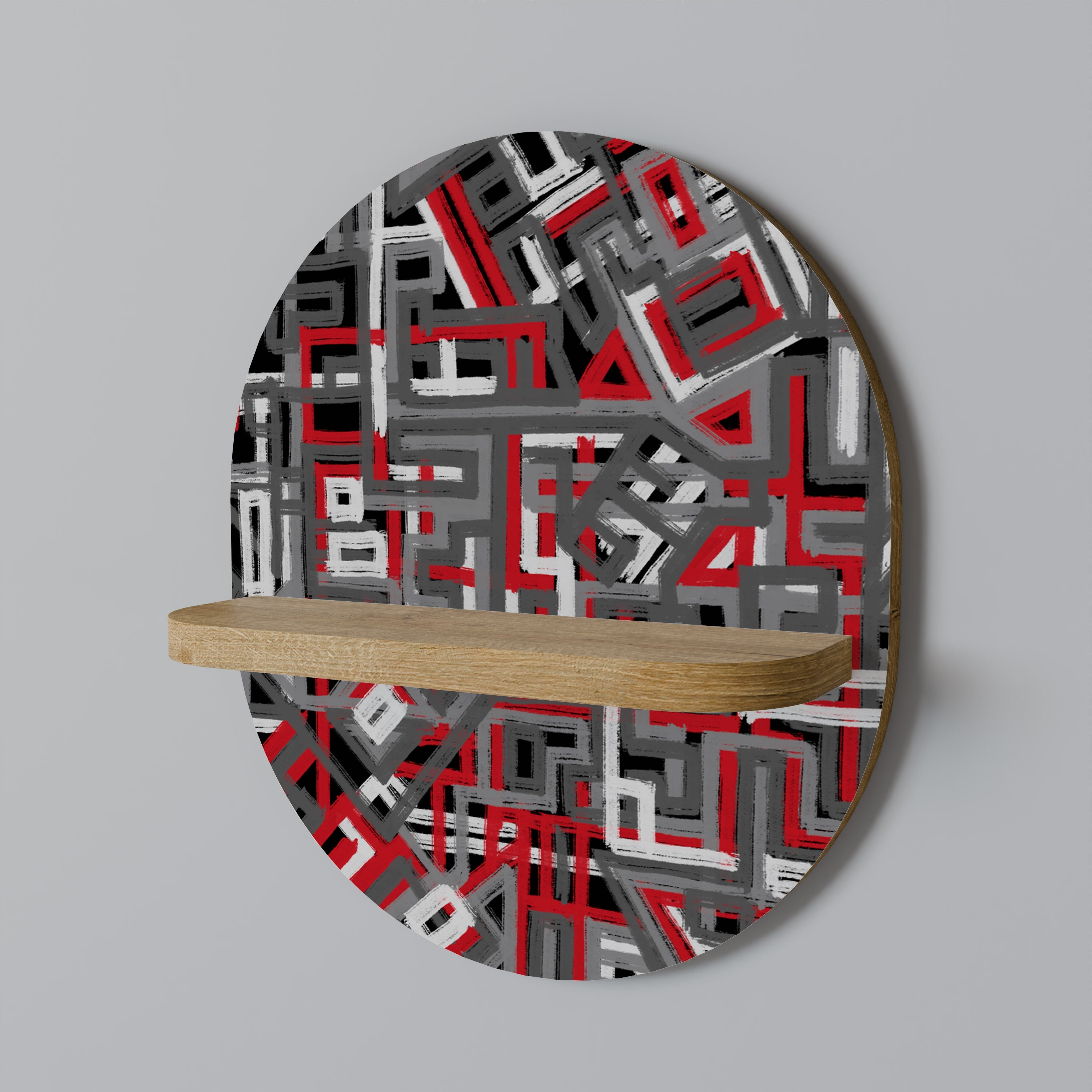 BROKEN LINES Oval Art Shelf In Oak Effect