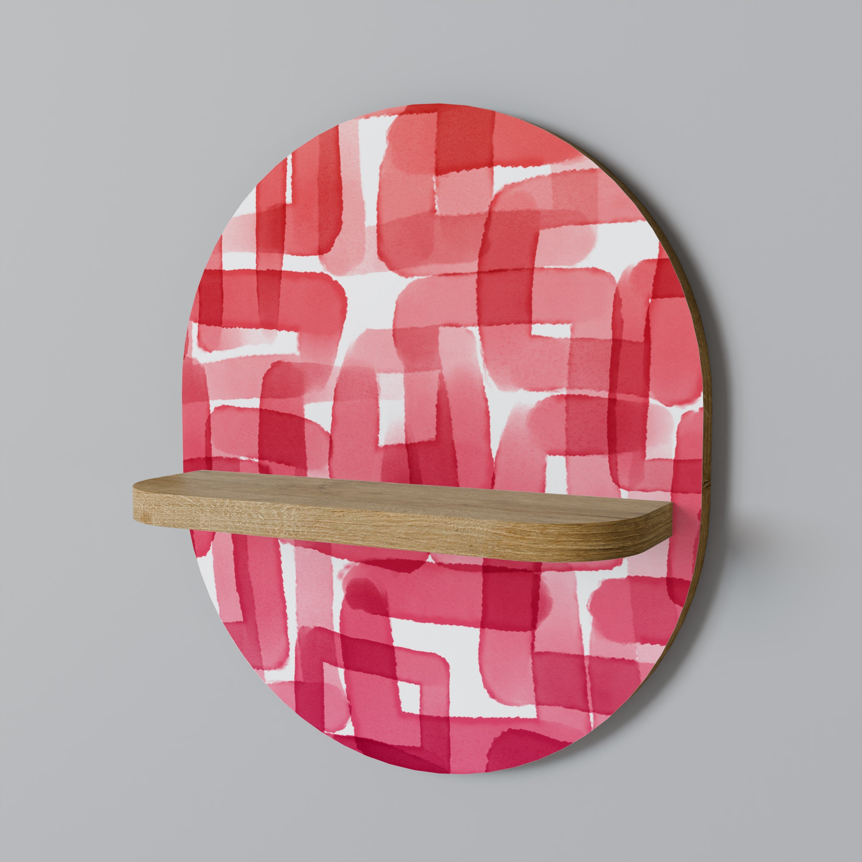 KALEIDOSCOPIC CUBISM Oval Art Shelf In Oak Effect