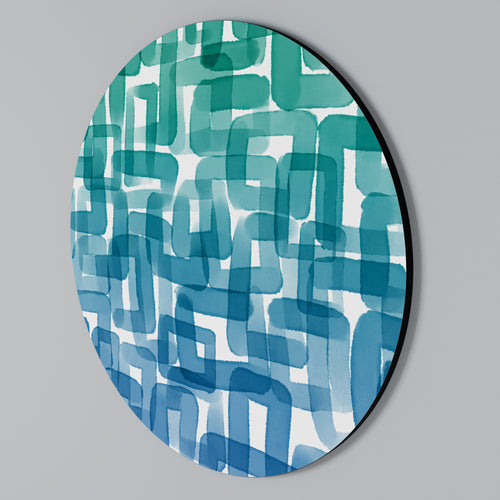 TURQUOISE RECTANGLES Round Wall Art