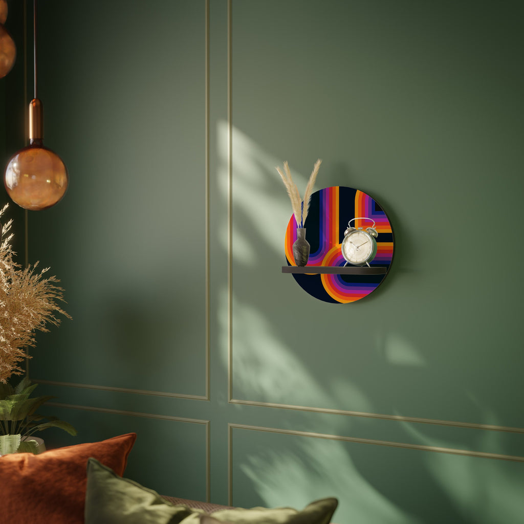BLINDED BY THE LIGHTS Round Art Shelf In Black Finish