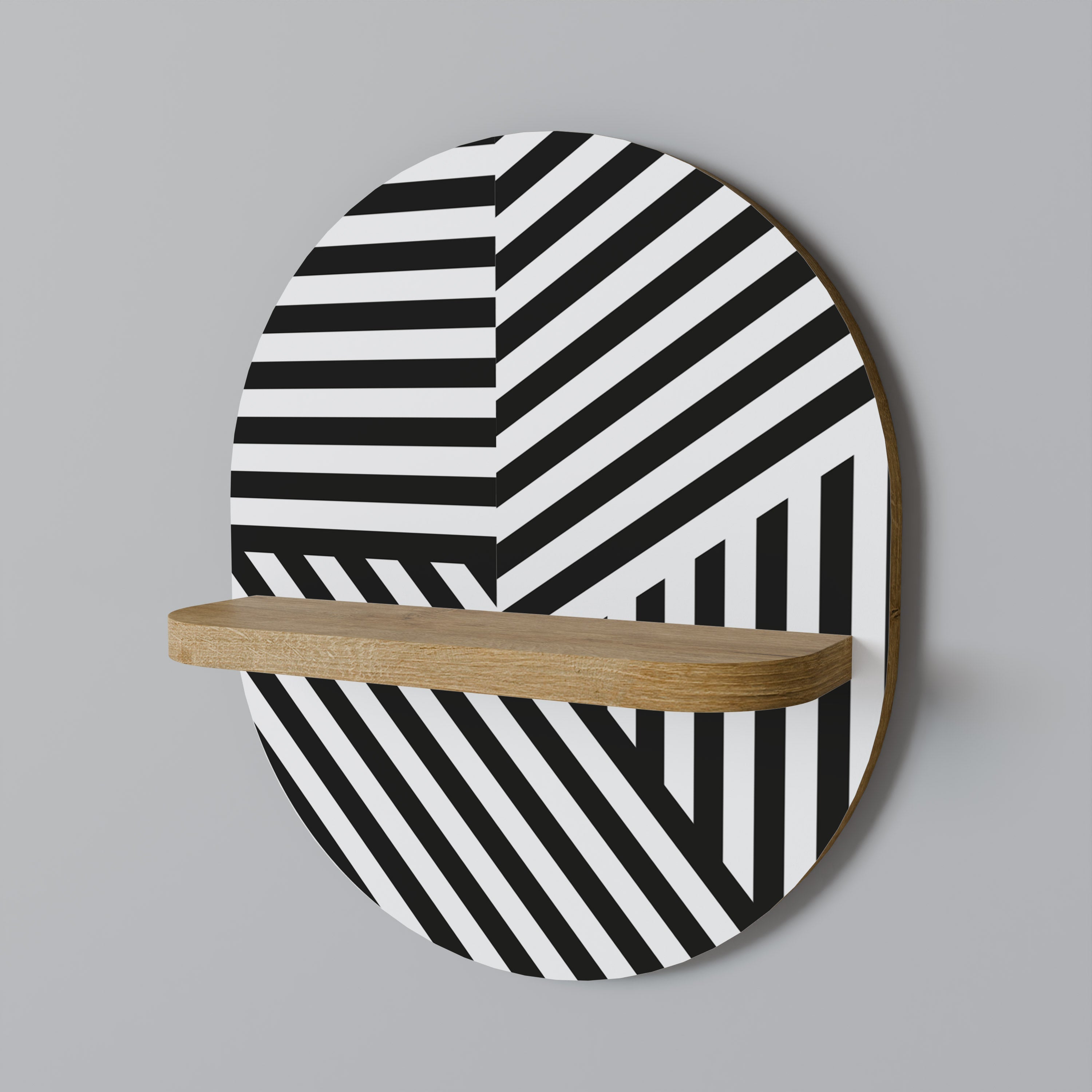 LATTICE LINES Oval Art Shelf In Oak Effect