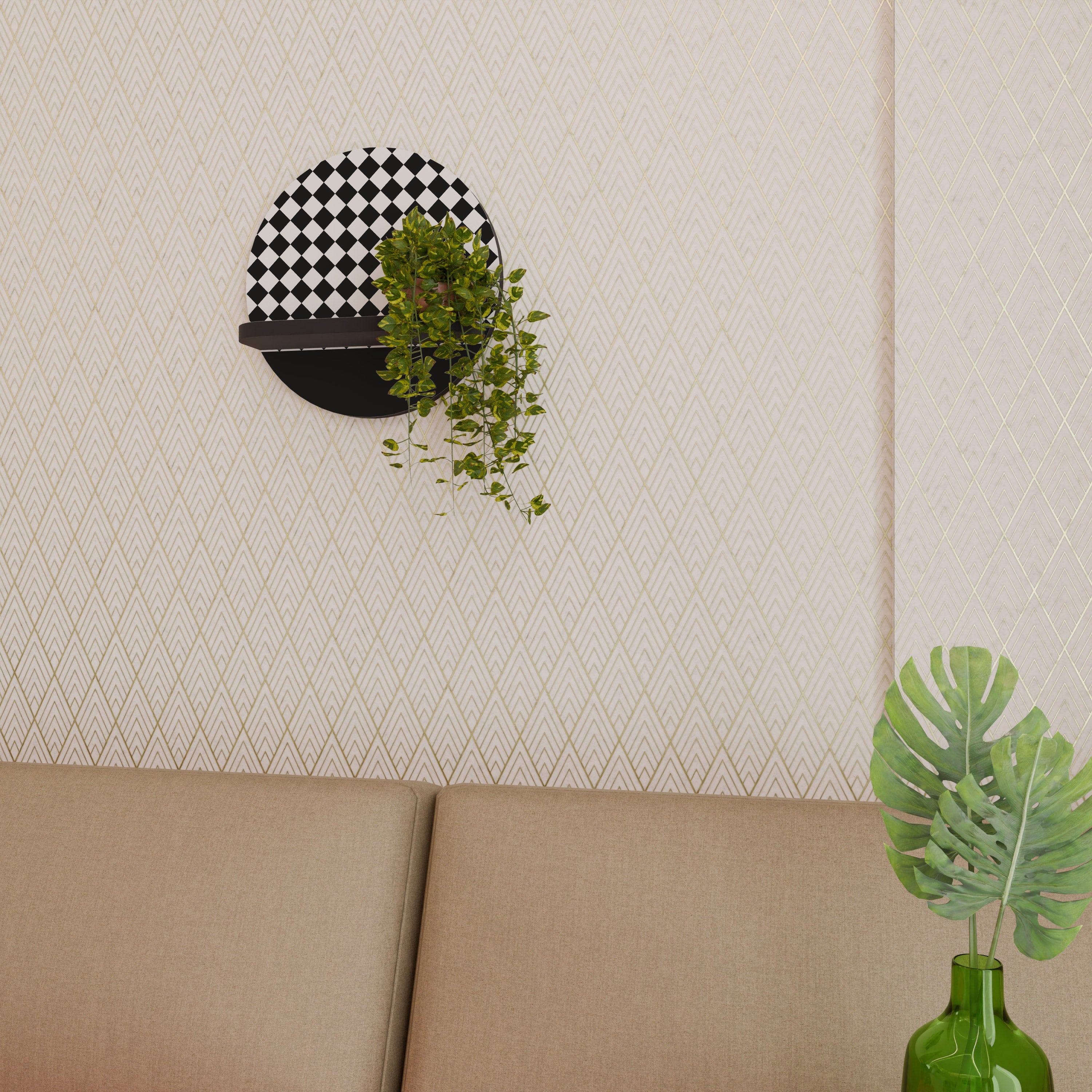 Στρογγυλό ράφι τέχνης GRID GEOMETRIA σε μαύρο φινίρισμα