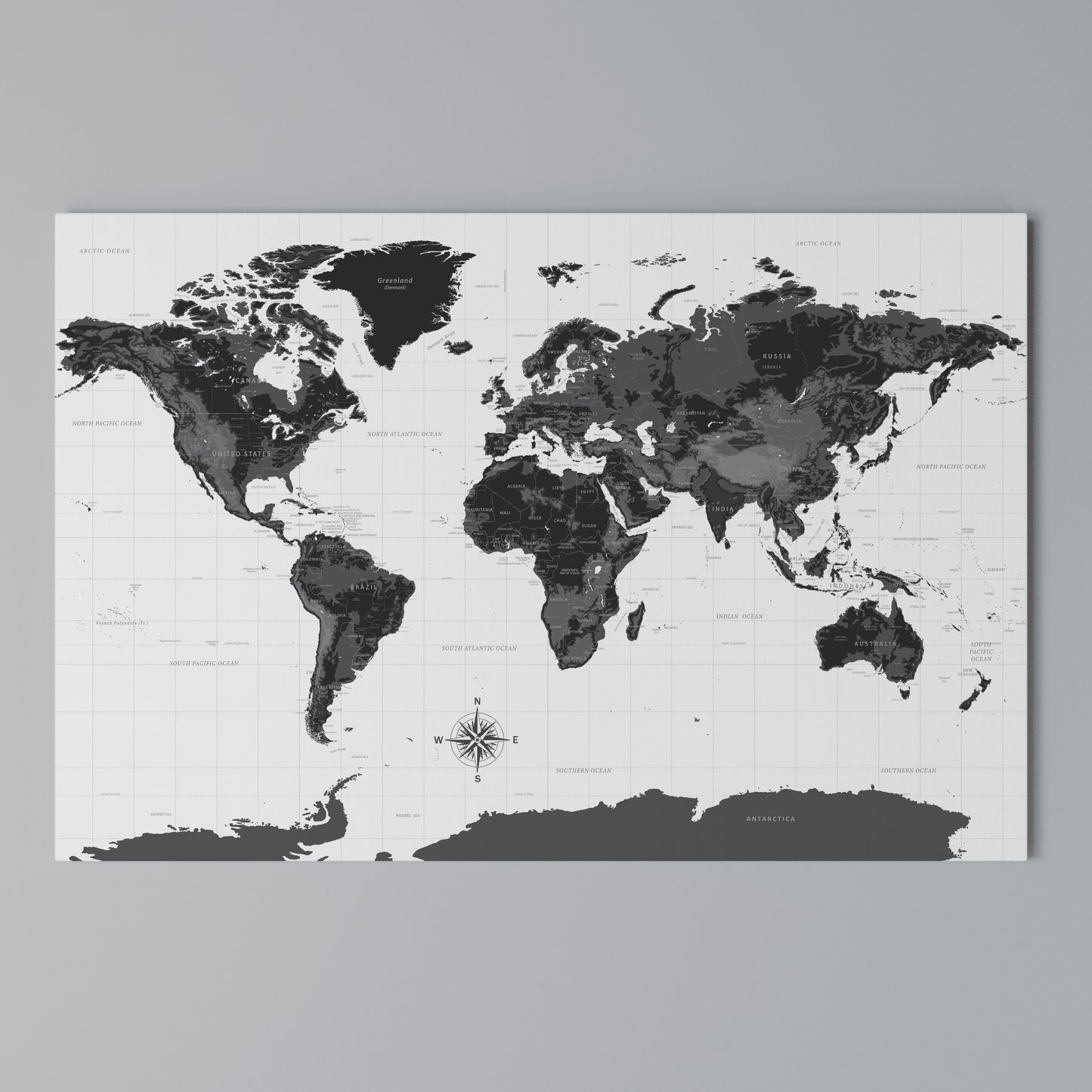 MONOCHROME EARTH MAP Horizontal Canvas Print