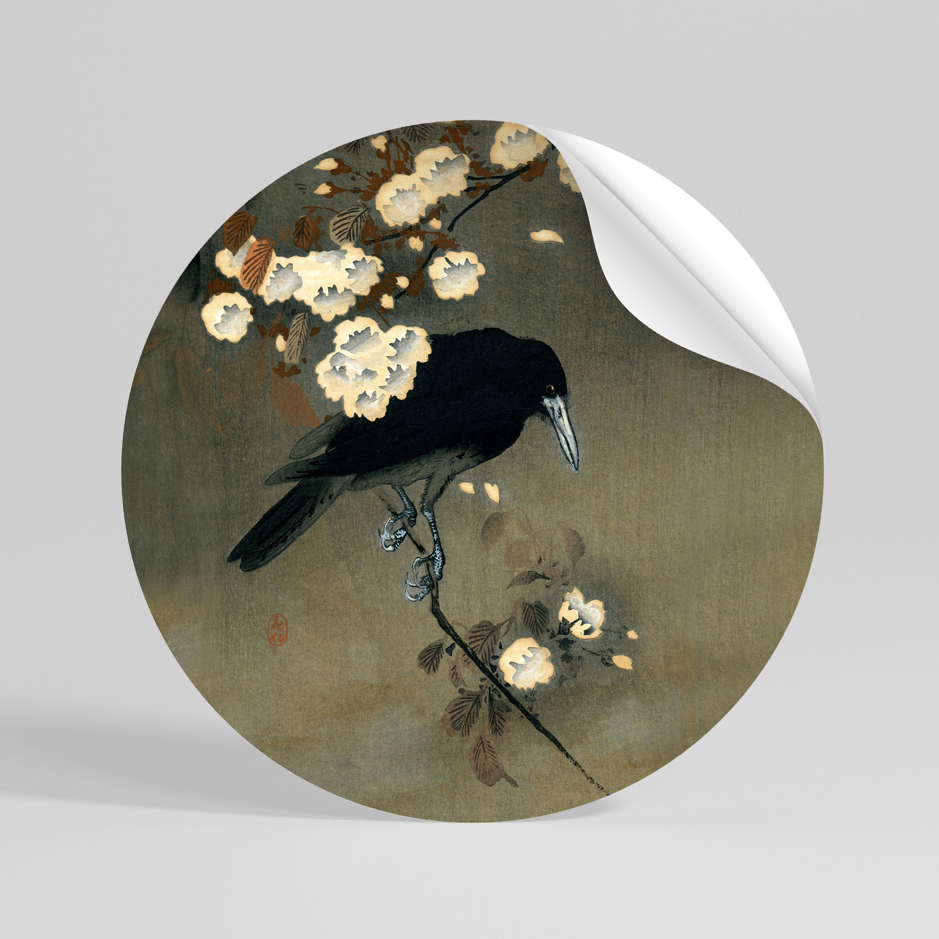 PETALS AND CROWS Peel and Stick Round Sticker