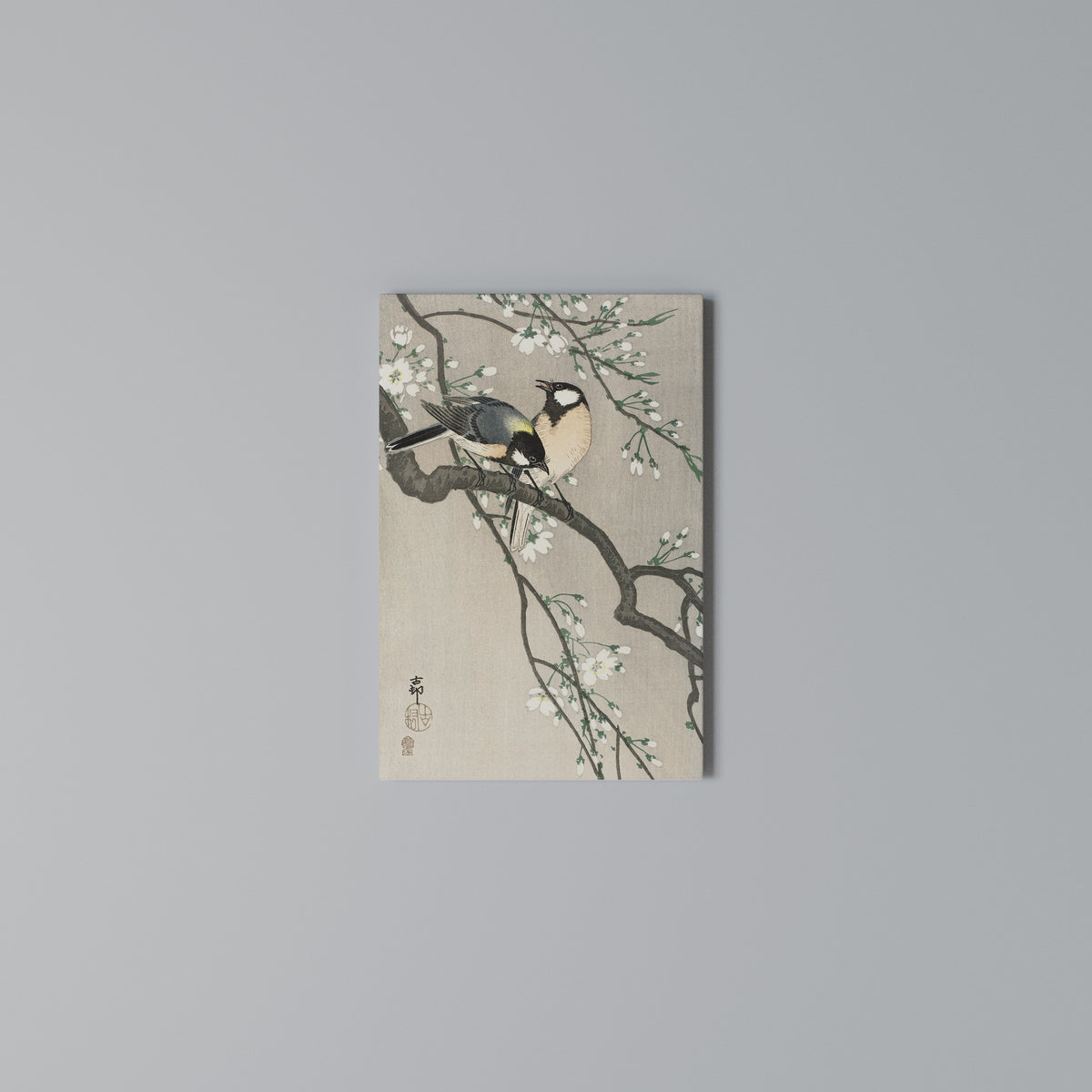 TITS ON CHERRY BRANCH Κατακόρυφος Πίνακας σε Καμβά