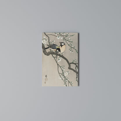 TITS ON CHERRY BRANCH Κατακόρυφος Πίνακας σε Καμβά