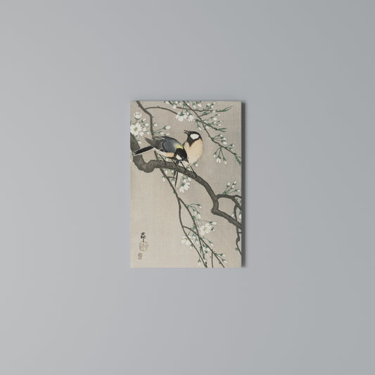 TITS ON CHERRY BRANCH Vertical Canvas Print