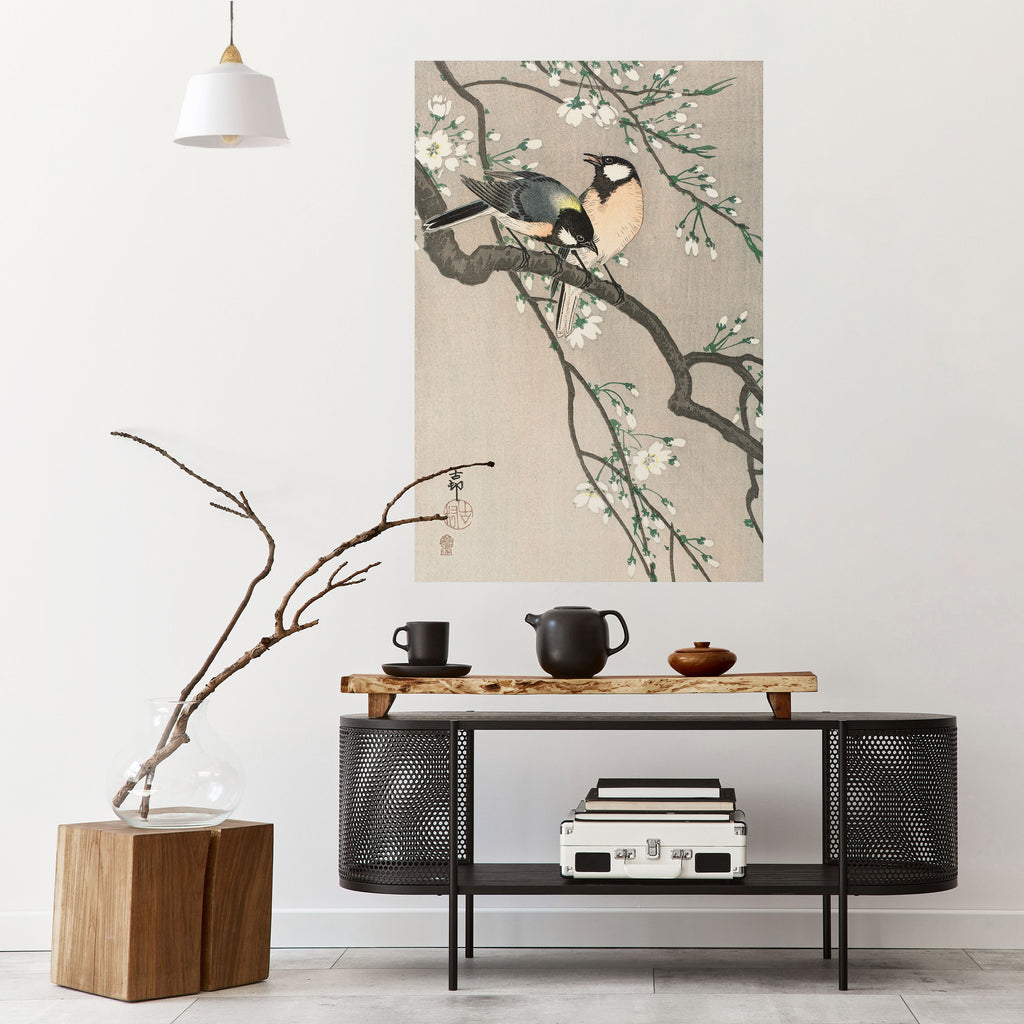 TITS ON CHERRY BRANCH Peel and Stick Vertical Poster