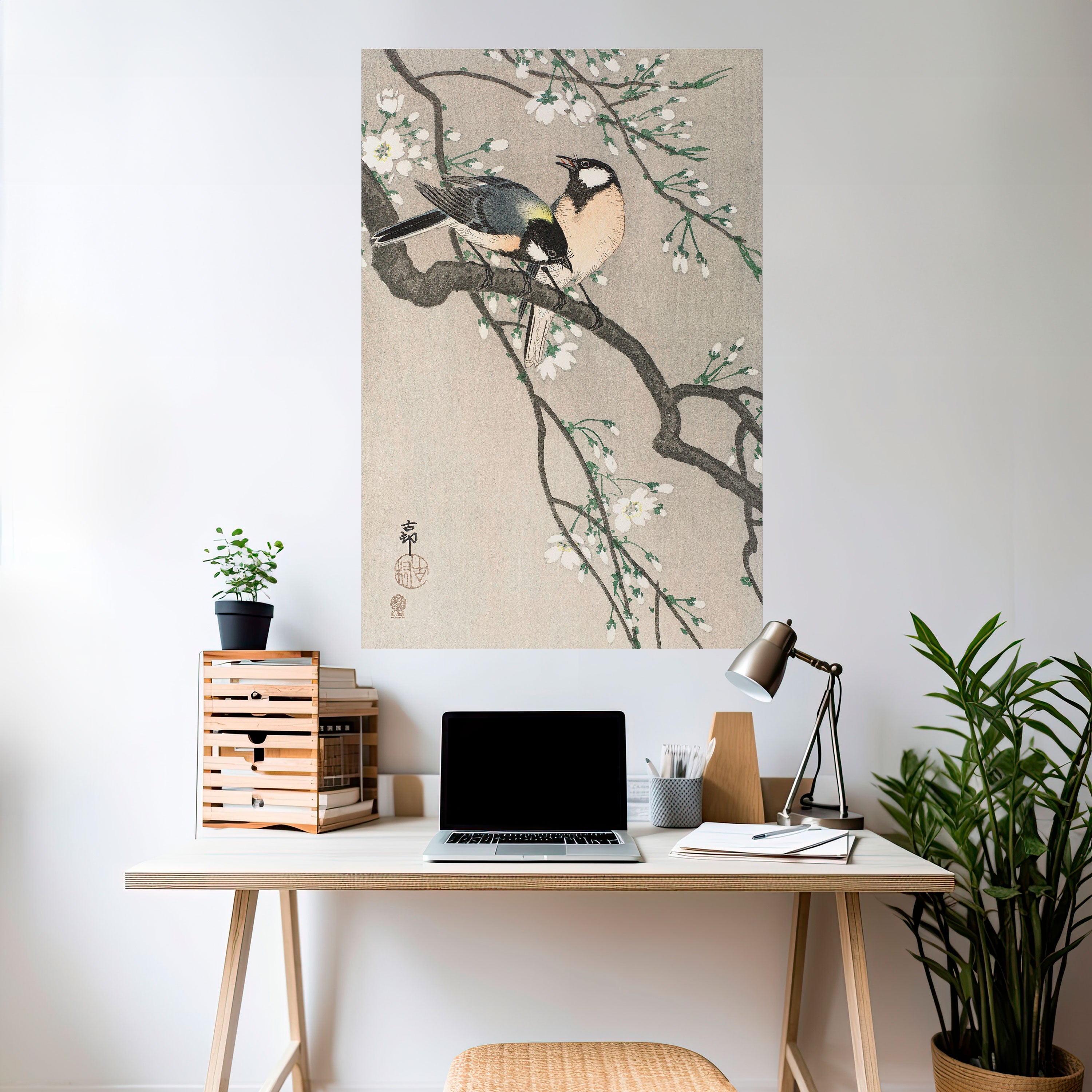 TITS ON CHERRY BRANCH Peel and Stick Vertical Poster