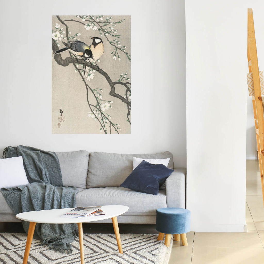 TITS ON CHERRY BRANCH Peel and Stick Vertical Poster