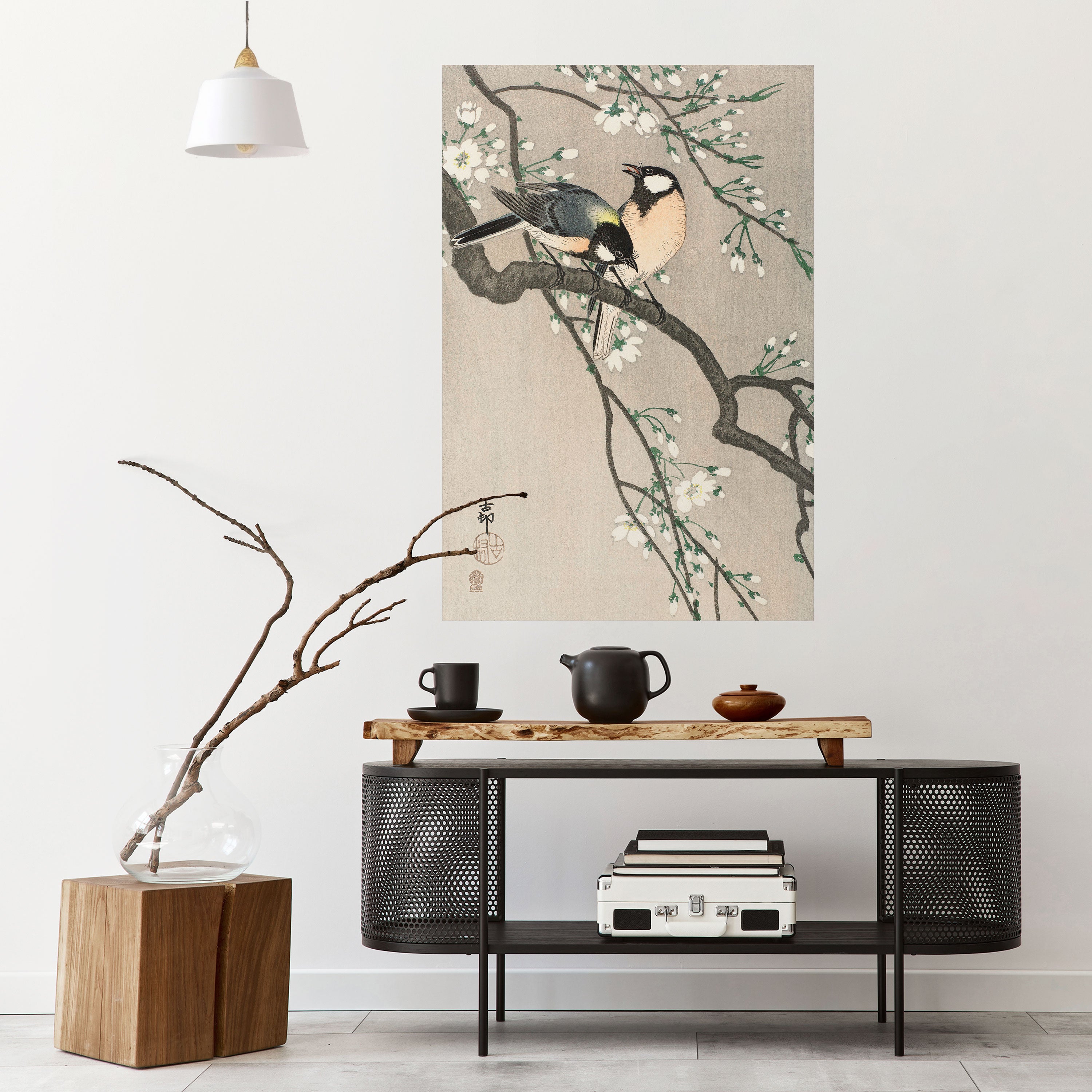 TITS ON CHERRY BRANCH Peel and Stick Vertical Poster