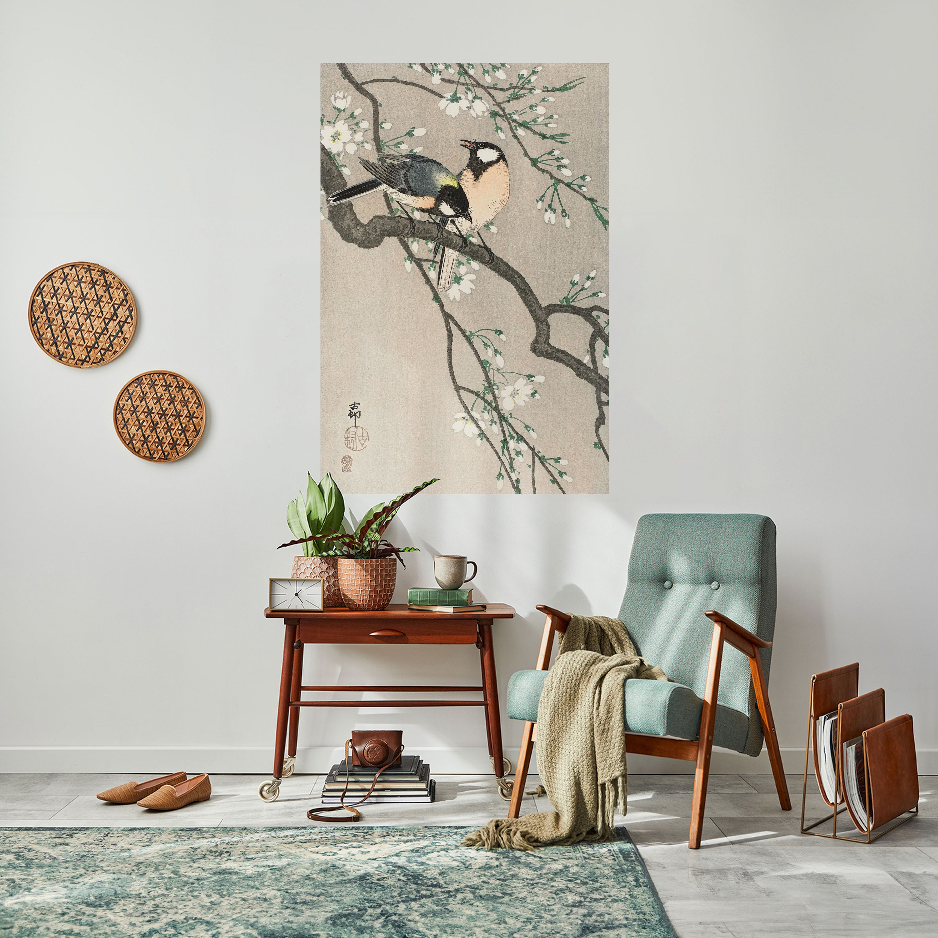 TITS ON CHERRY BRANCH Peel and Stick Vertical Poster