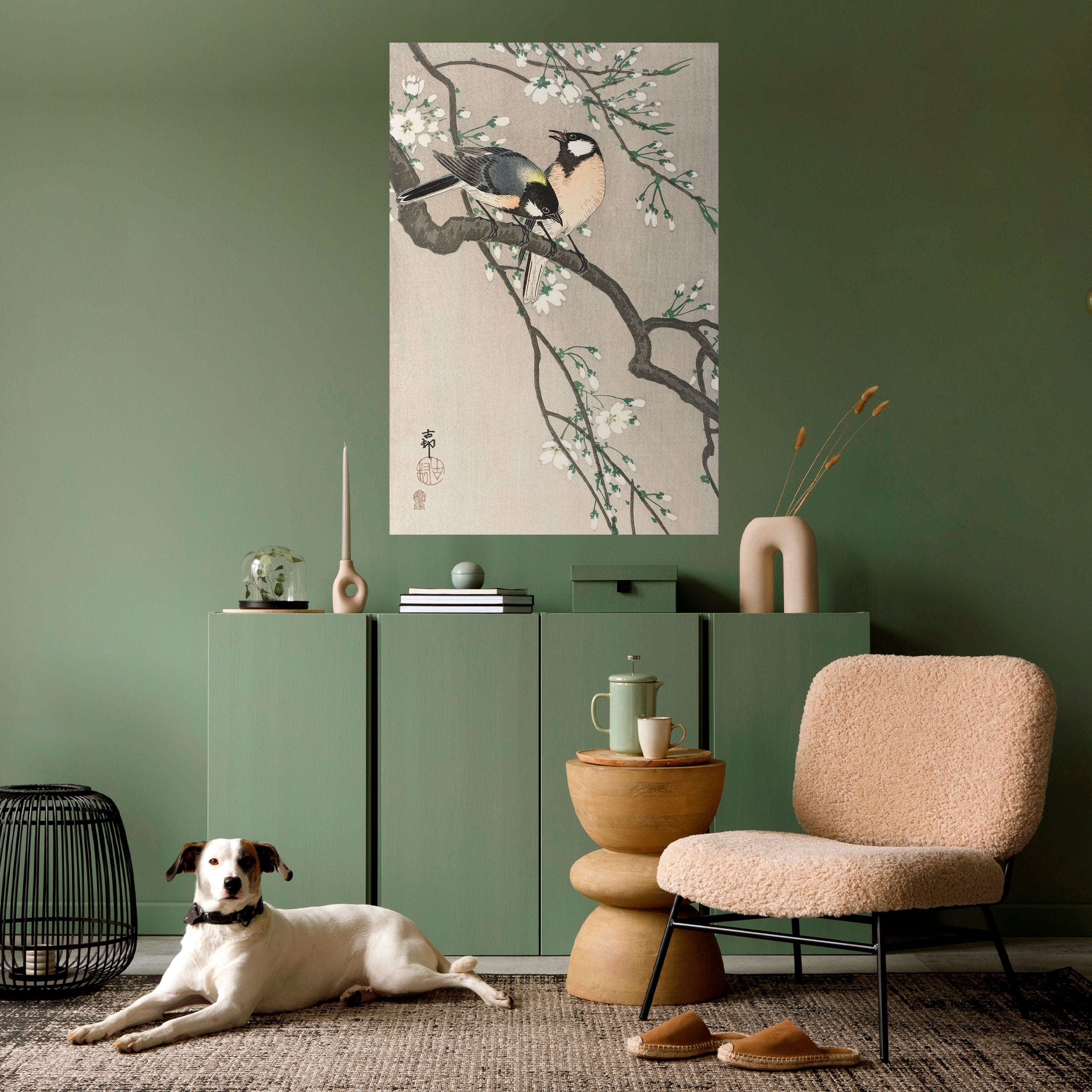 TITS ON CHERRY BRANCH Peel and Stick Vertical Poster