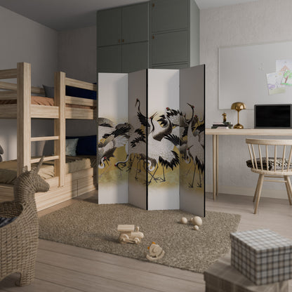 JAPANESE FLOCK OF CRANES 4-Panel Room Divider