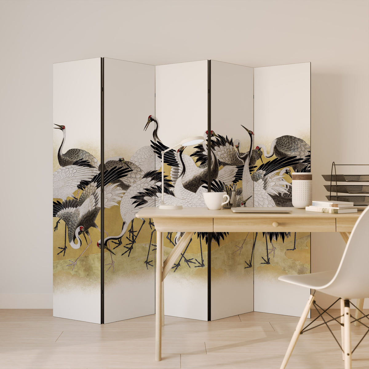 JAPANESE FLOCK OF CRANES Παραβάν με 5 πάνελ