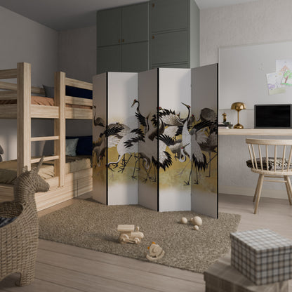 JAPANESE FLOCK OF CRANES 5-Panel Room Divider