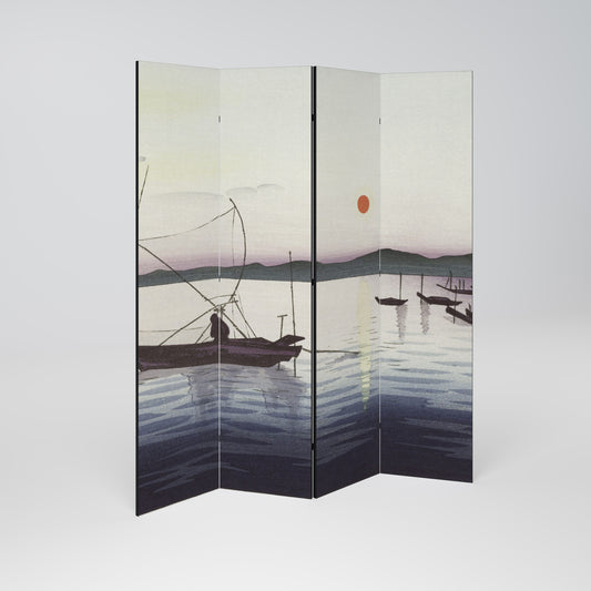 BOATS AND SETTING SUN Παραβάν με 4 πάνελ