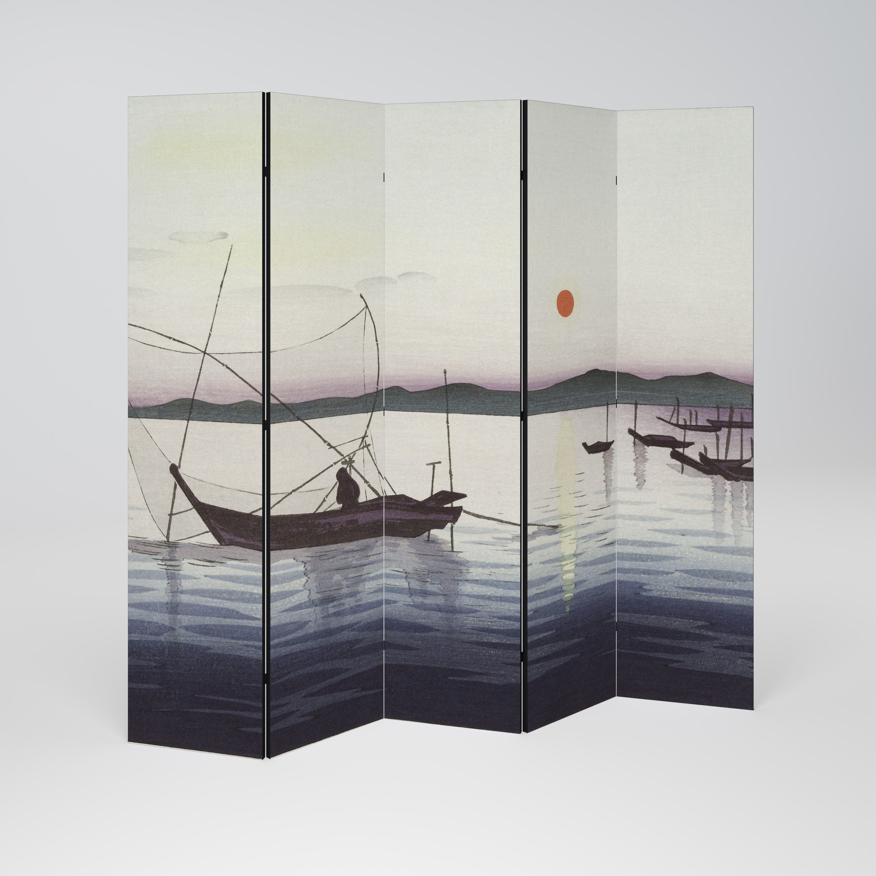 BOATS AND SETTING SUN Παραβάν με 5 πάνελ