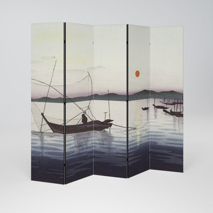 BOATS AND SETTING SUN Παραβάν με 5 πάνελ