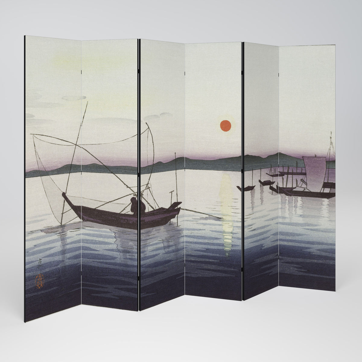 BOATS AND SETTING SUN Παραβάν με 6 πάνελ