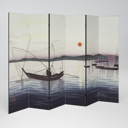 BOATS AND SETTING SUN Παραβάν με 6 πάνελ