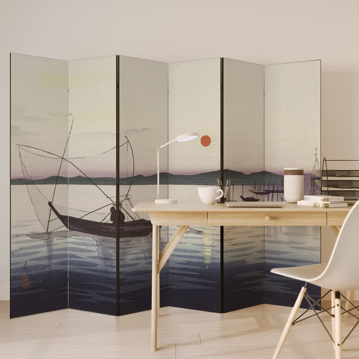 BOATS AND SETTING SUN Παραβάν με 6 πάνελ
