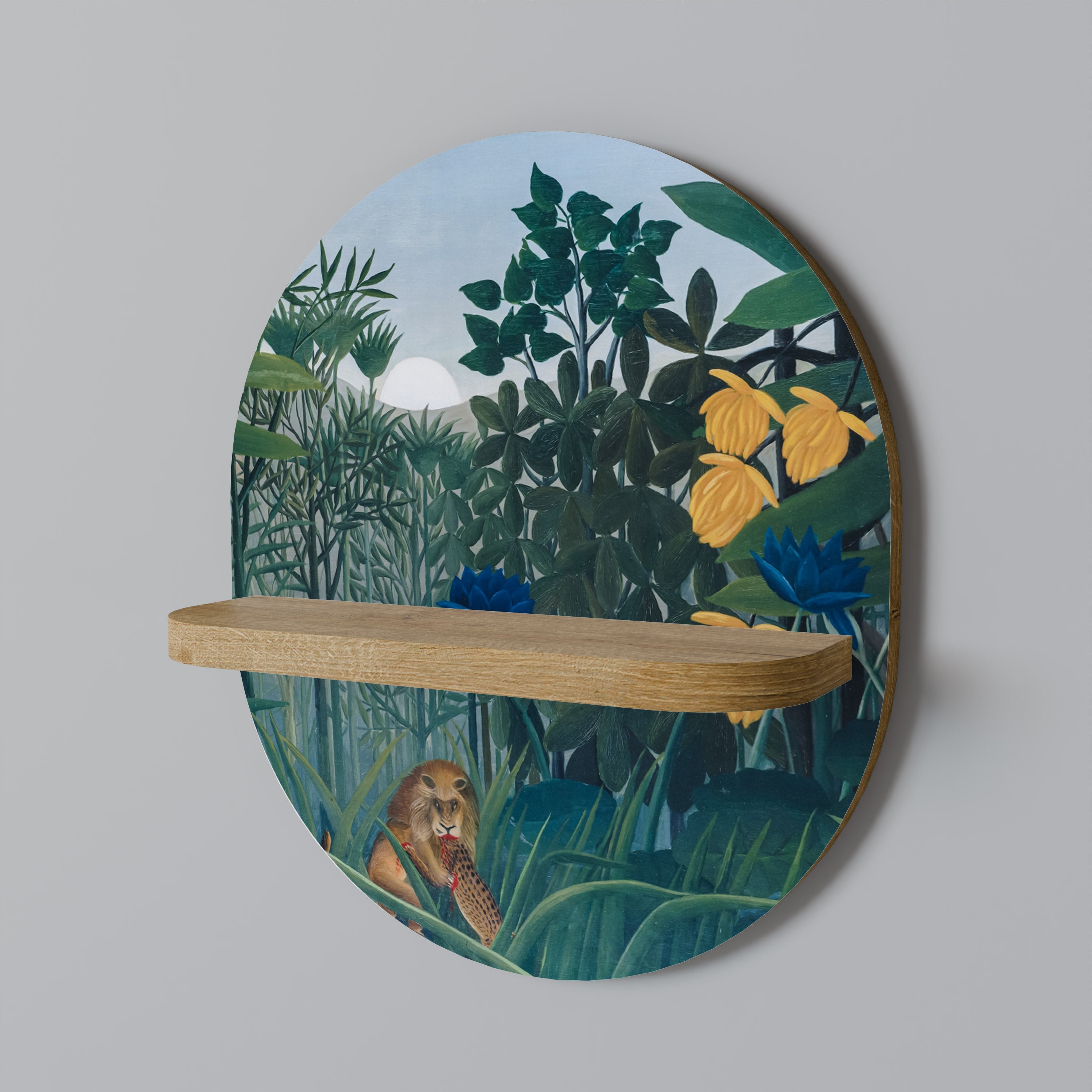THE REPAST OF THE LION Oval Art Shelf In Oak Effect