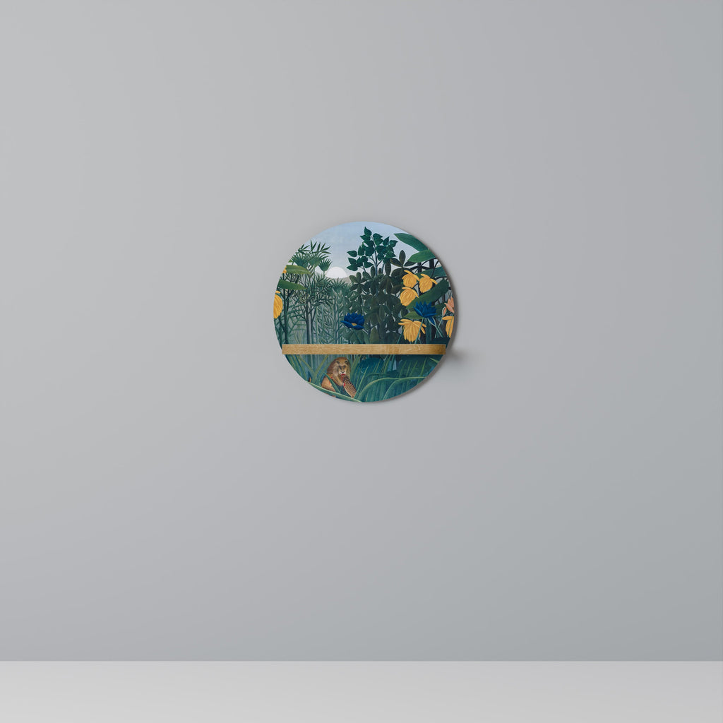 THE REPAST OF THE LION Round Art Shelf In Oak Effect