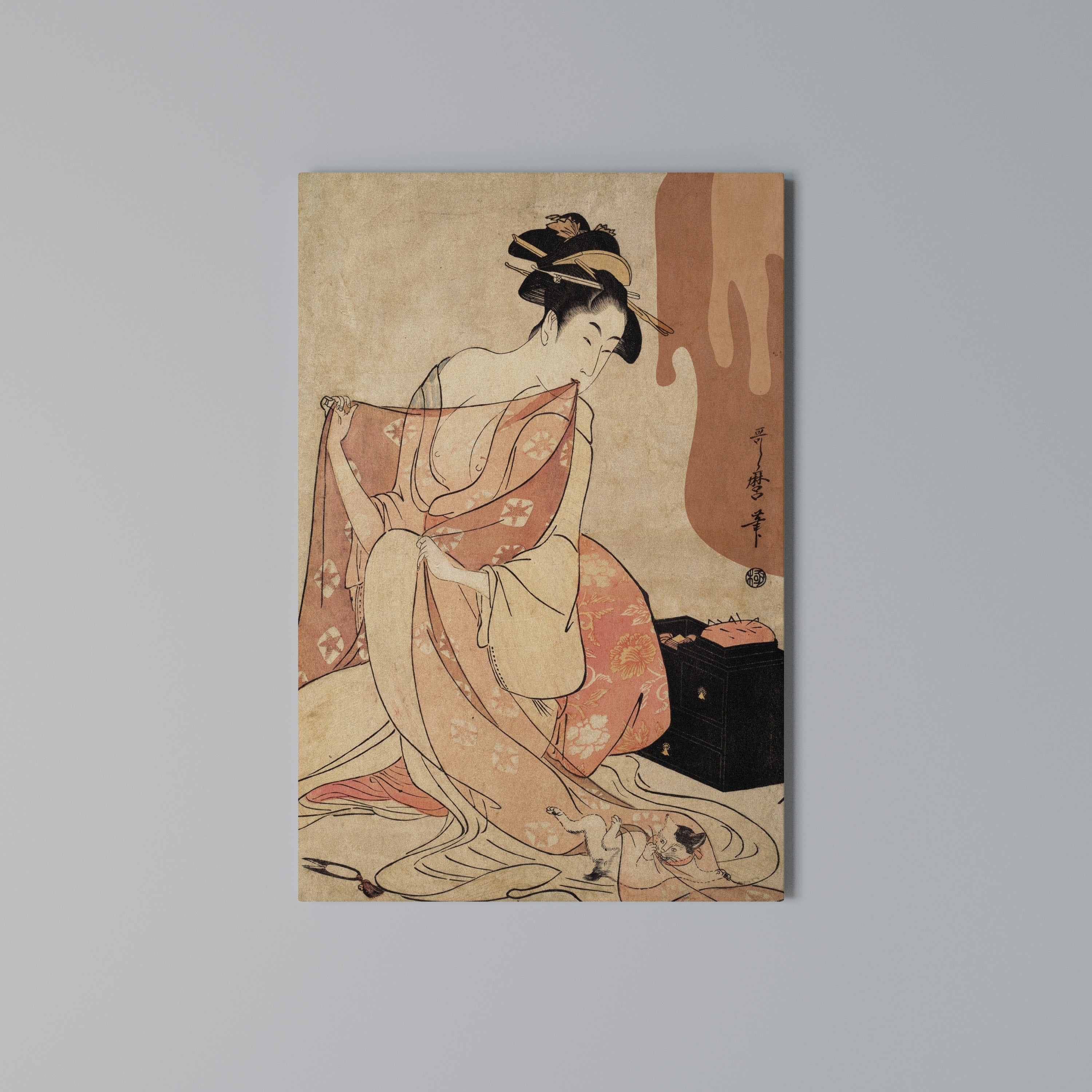 WOMAN, CAT AND EXTRA BROWN Vertical Canvas Print