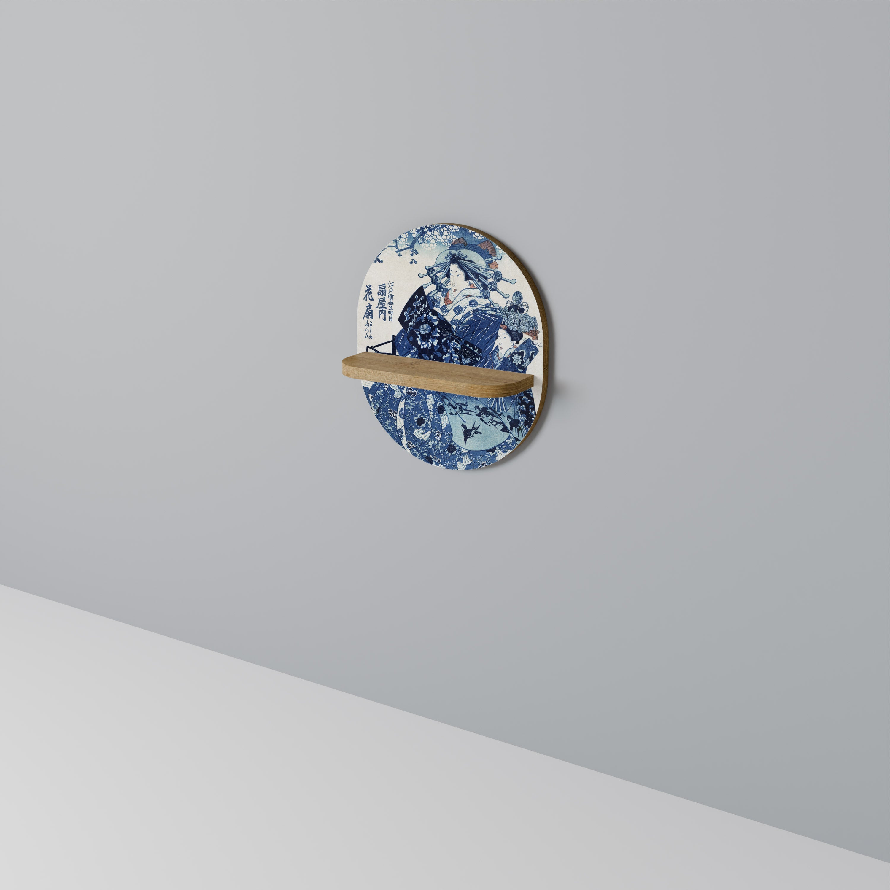 JAPANESE WOMAN Oval Art Shelf In Oak Effect