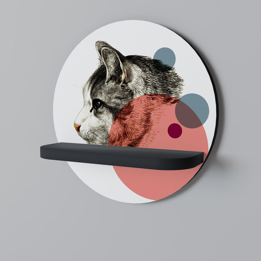 Στρογγυλό ράφι τέχνης BUBBLE CAT SKETCH σε μαύρο φινίρισμα