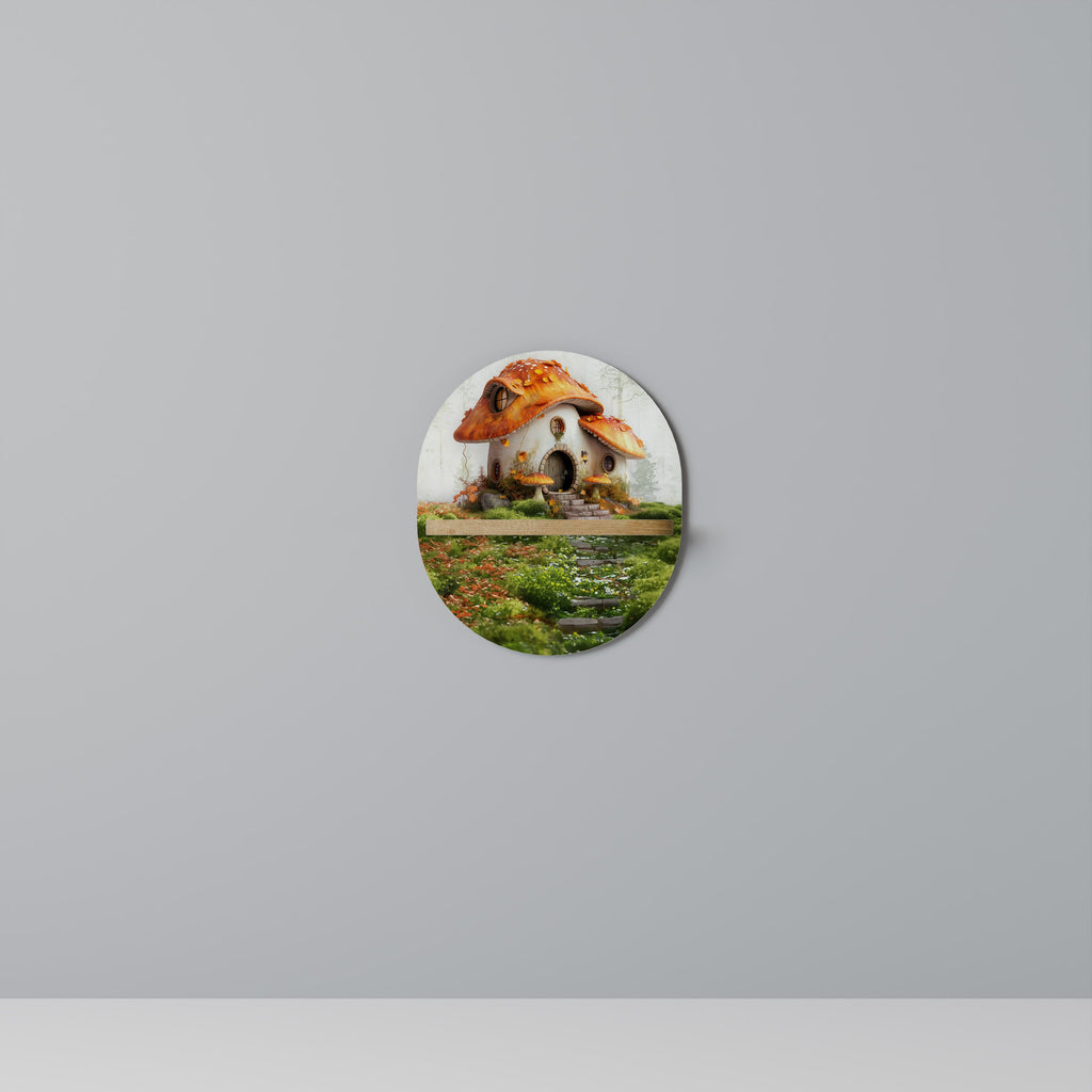 MYSTIC TOADSTOOL Oval Art Shelf In Oak Effect