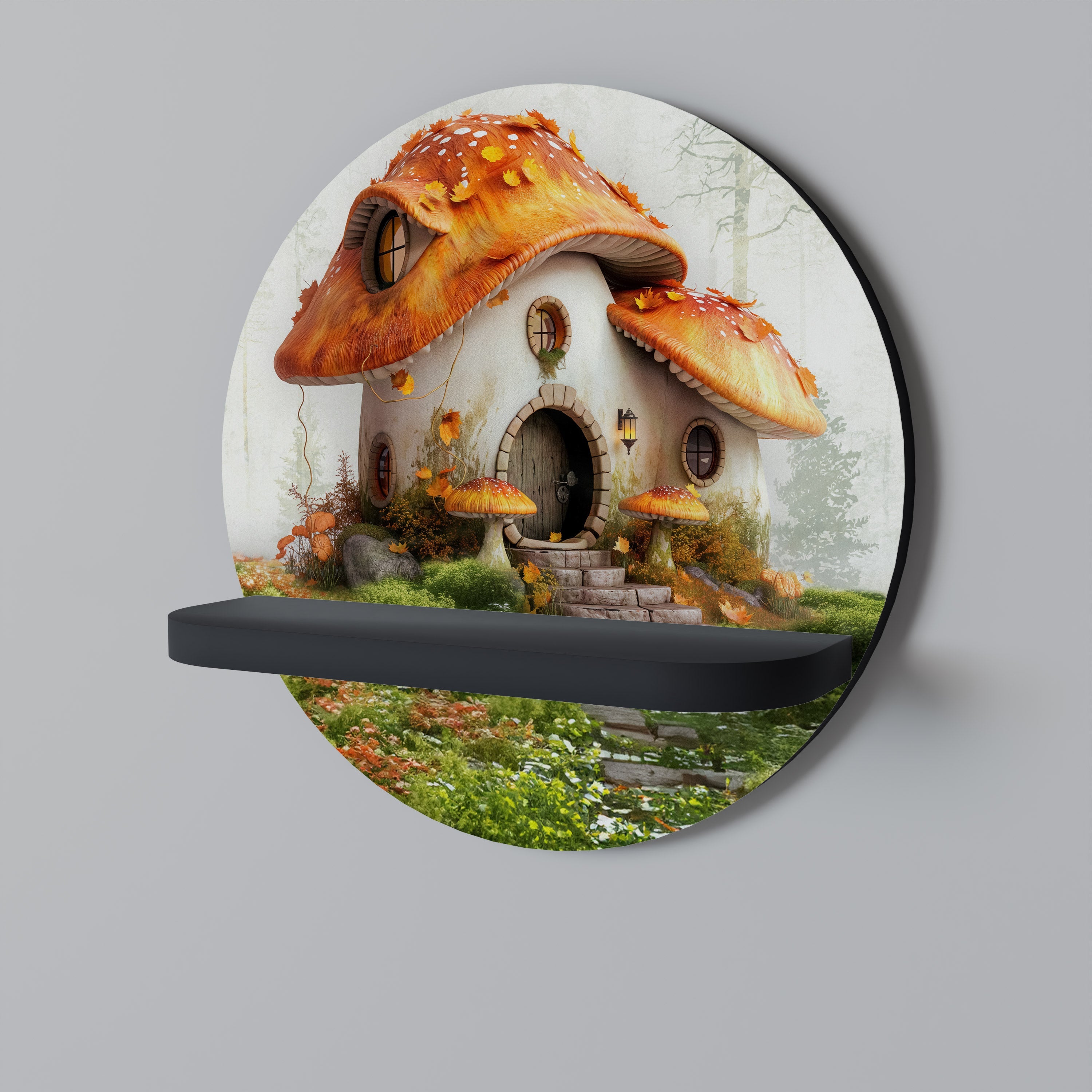 Στρογγυλό ράφι τέχνης MYSTIC TOADSTOL σε μαύρο φινίρισμα