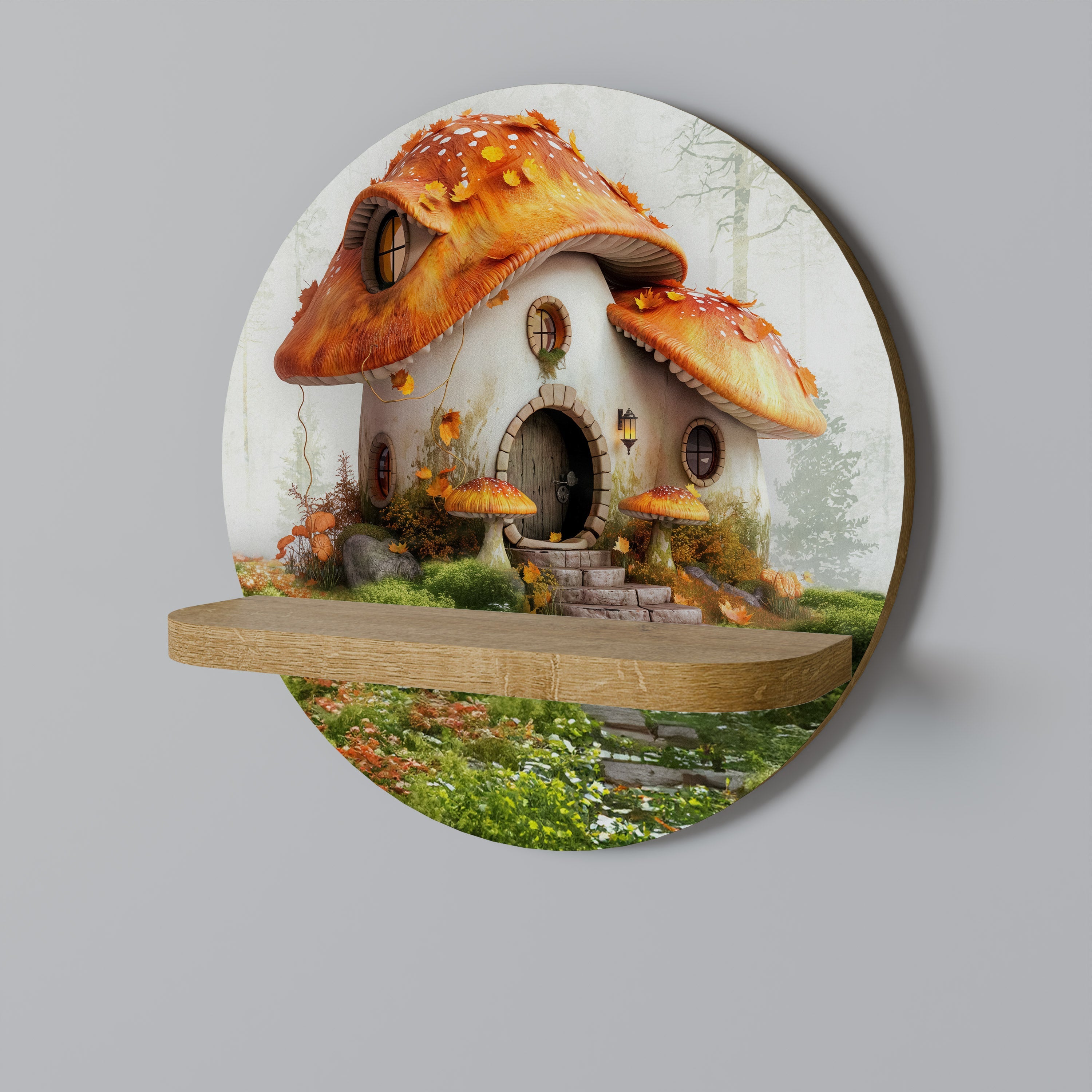 MYSTIC TOADSTOL Στρογγυλό ράφι Art σε όψη δρυός