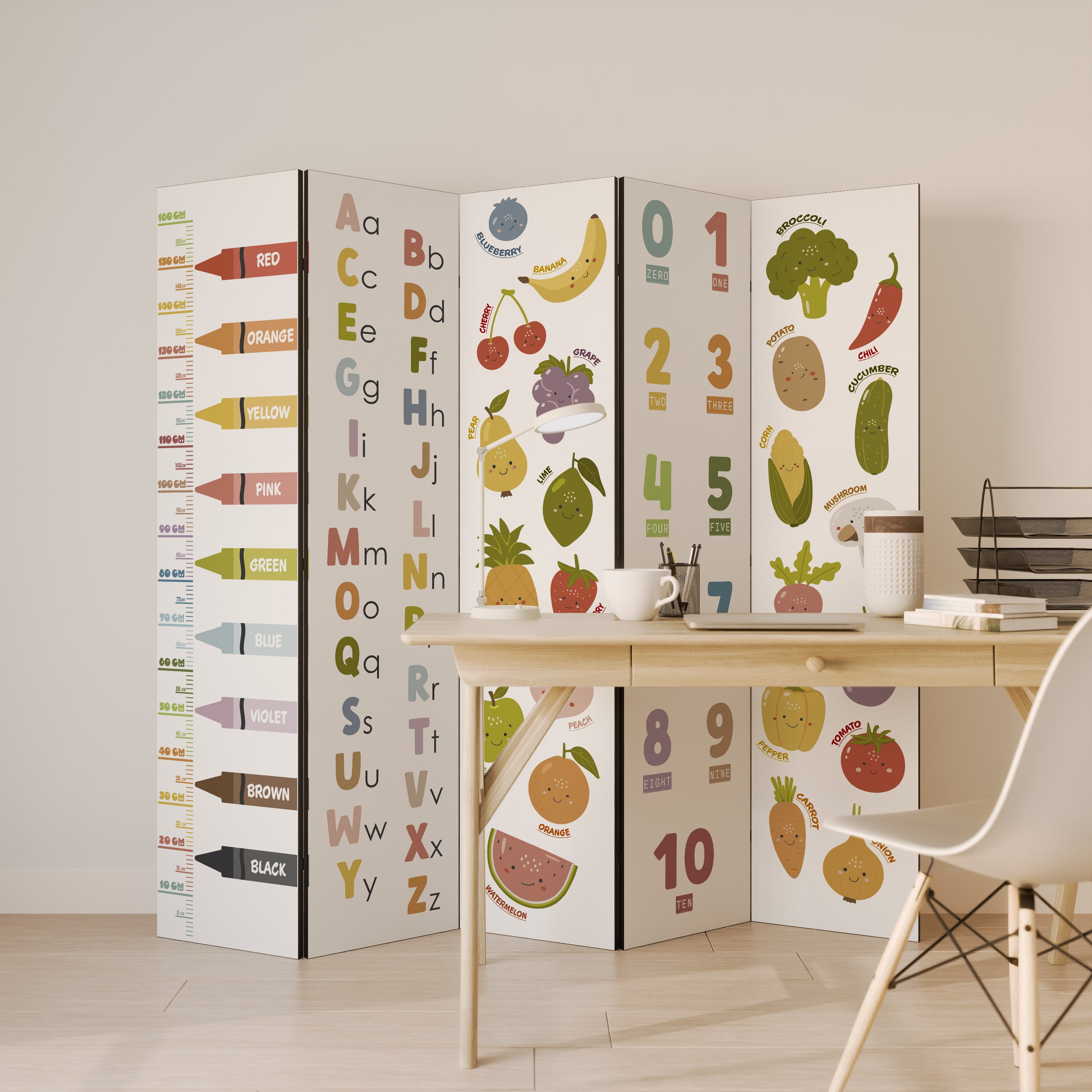HAPPY LANGUAGE 5-Panel Room Divider