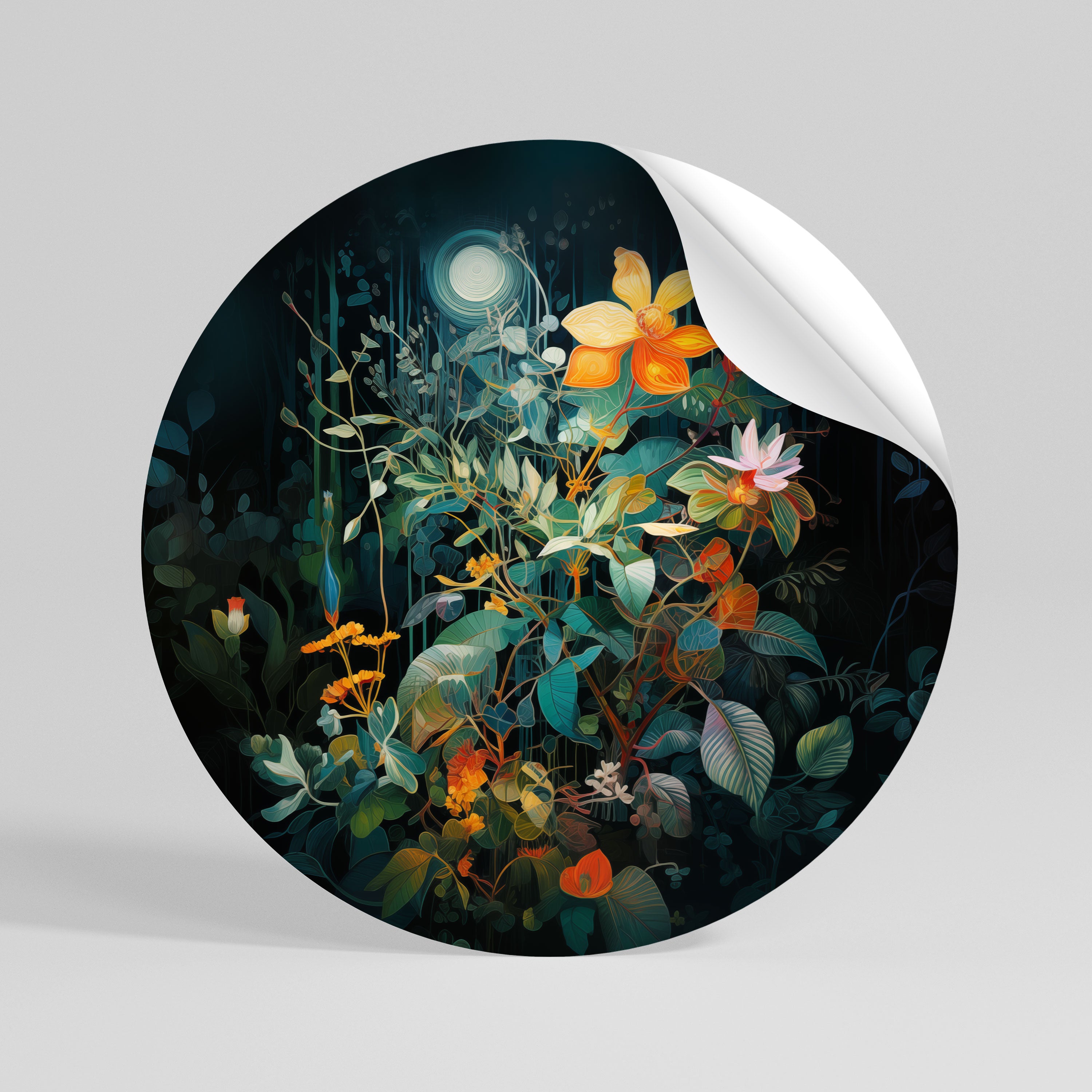 NOCTURNAL FLOWERS Peel and Stick Round Sticker