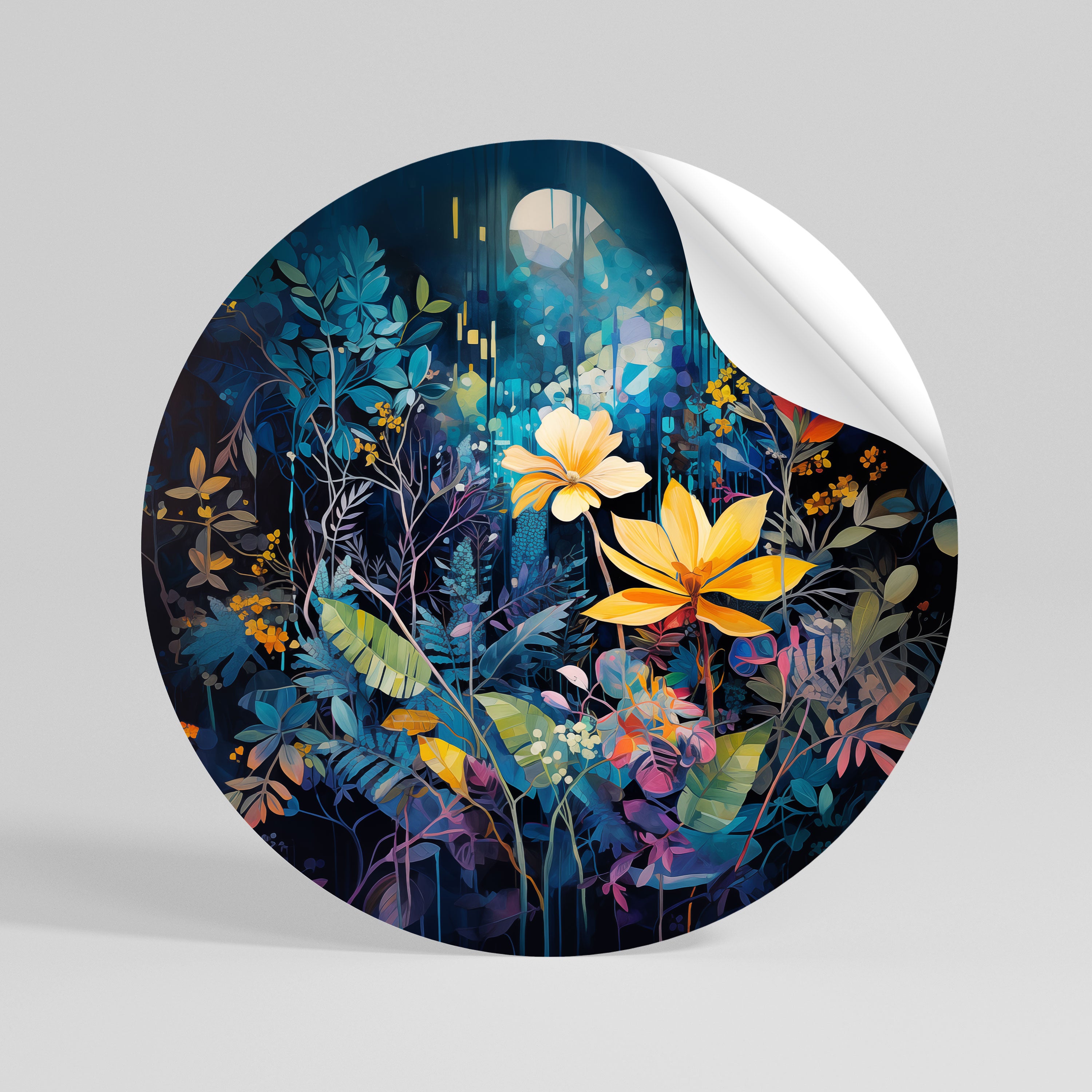 LUNAR FLOWERS Peel and Stick Round Sticker
