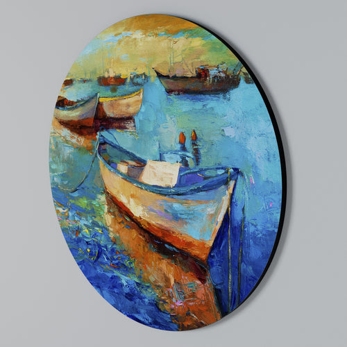 SERENE BOAT ESCAPADE Στρογγυλός πίνακας ζωγραφικής