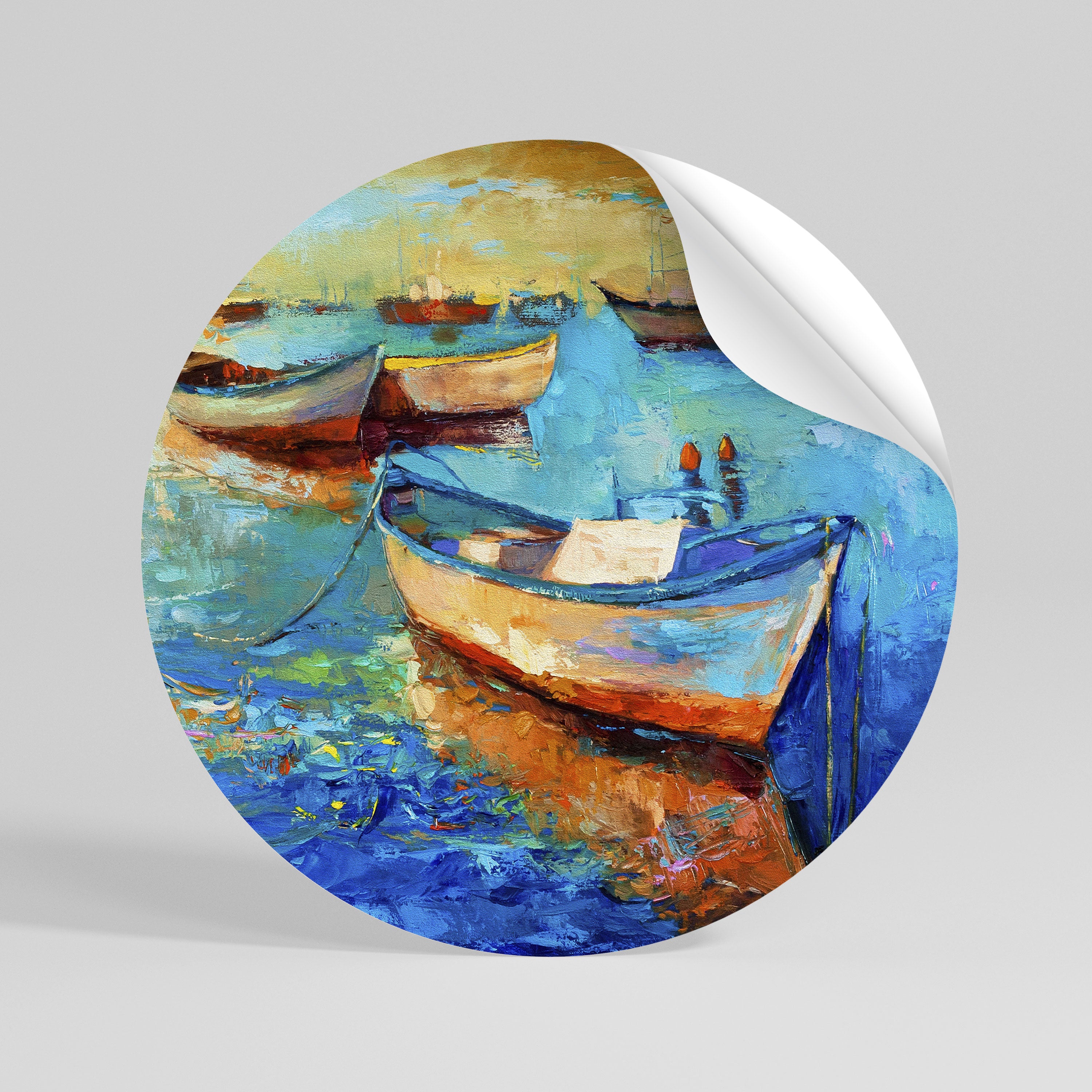 SERENE BOAT ESCAPADE Peel and Stick Round Sticker