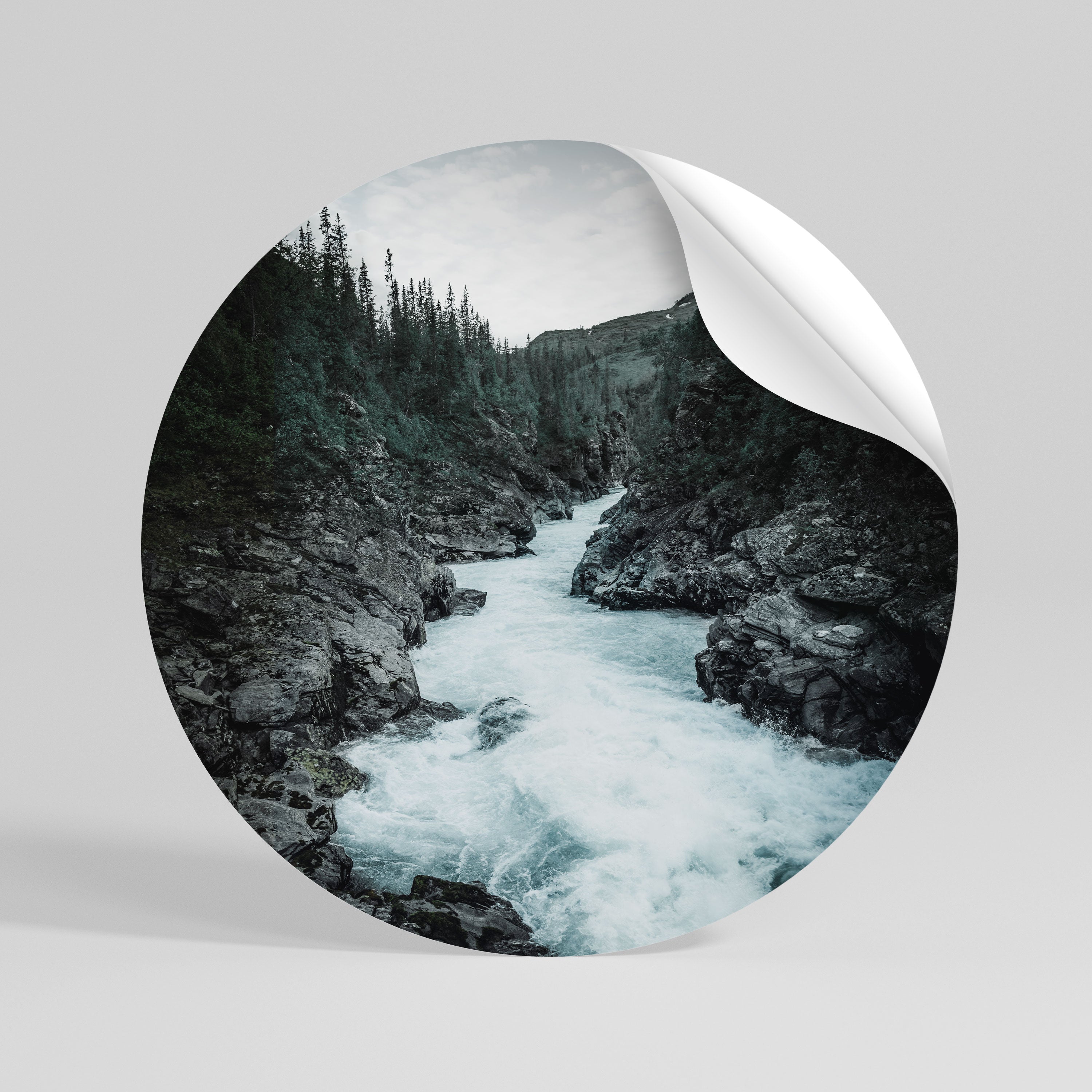 RUSHING REFLECTIONS Peel and Stick Round Sticker