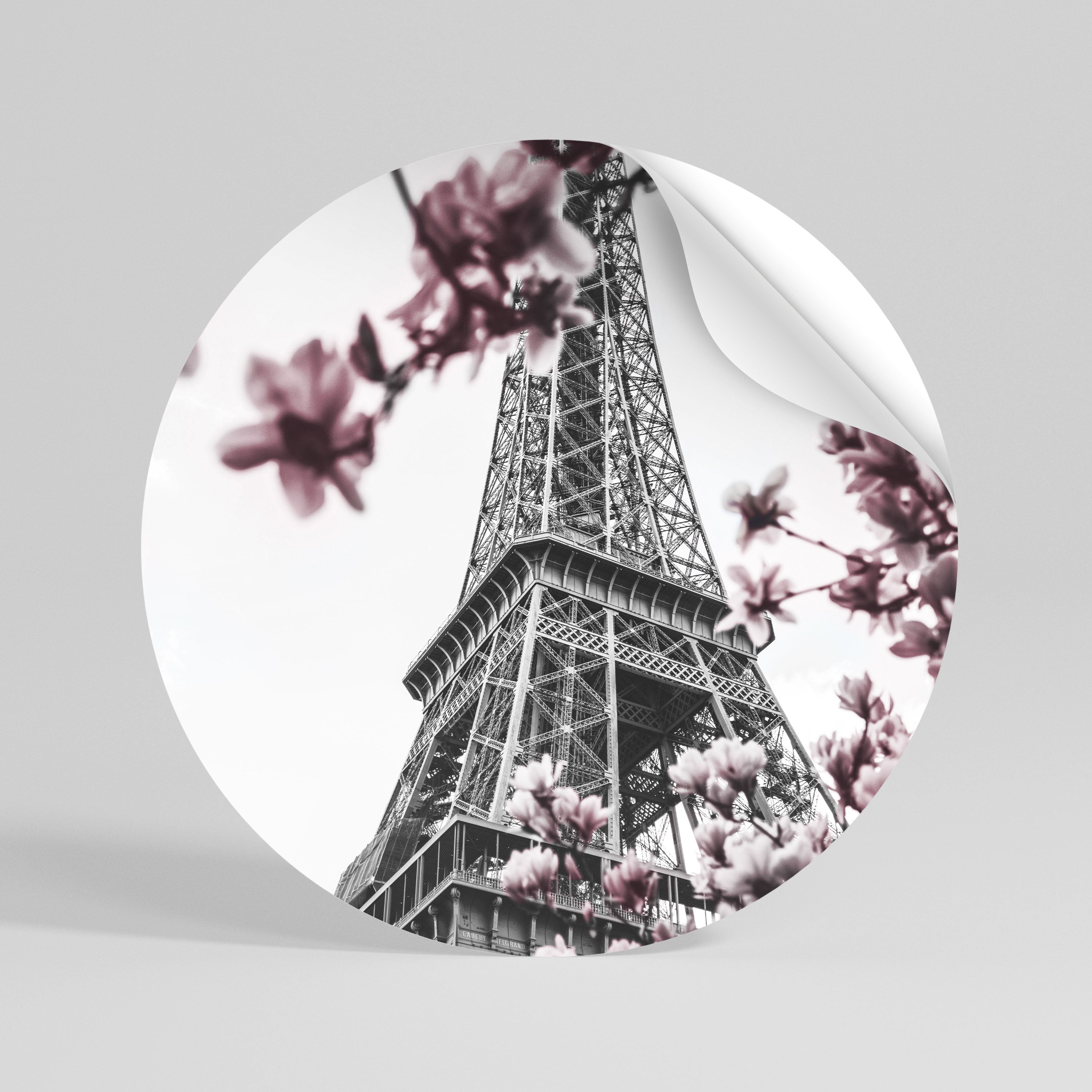 EIFFEL IN BLOOM Peel and Stick Round Sticker