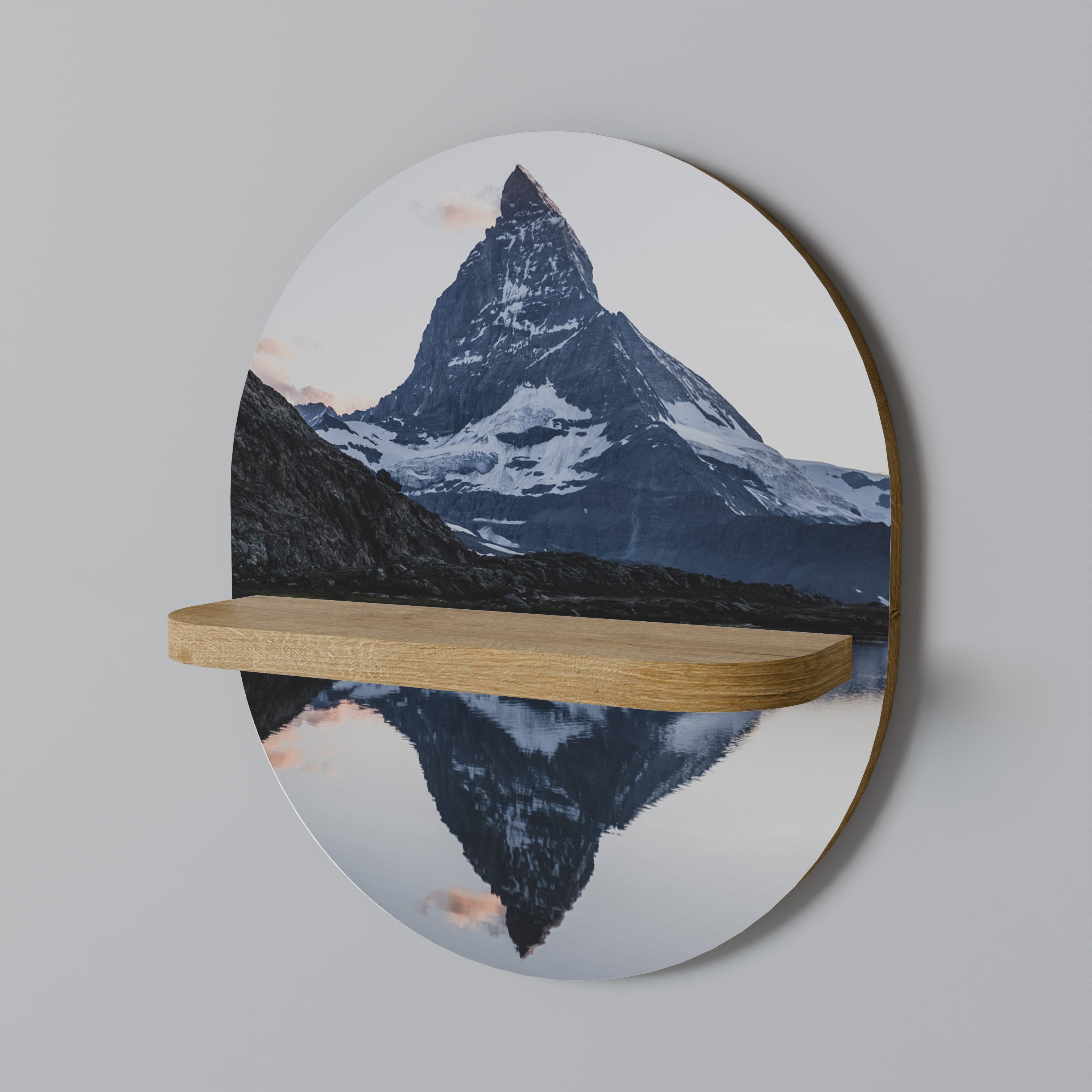 MEMORY OF MATTERHORN Oval Art Shelf In Oak Effect