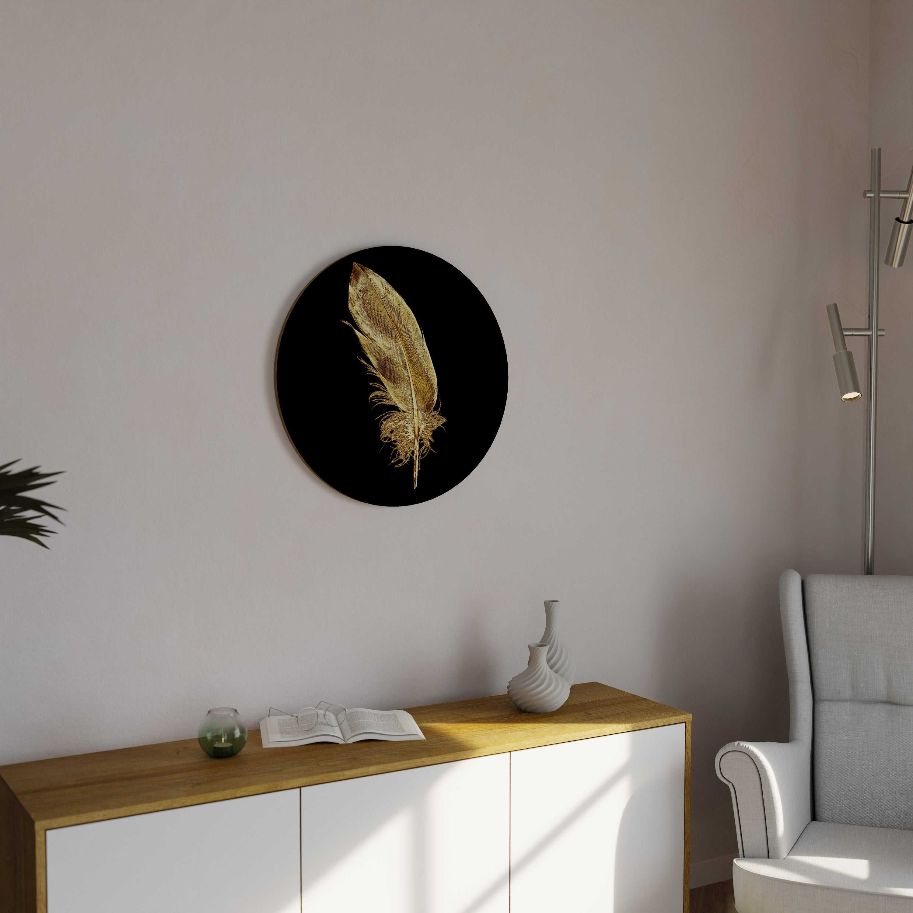 Στρογγυλή Τέχνη Τοίχου SHIMMERING FEATHER GRACE