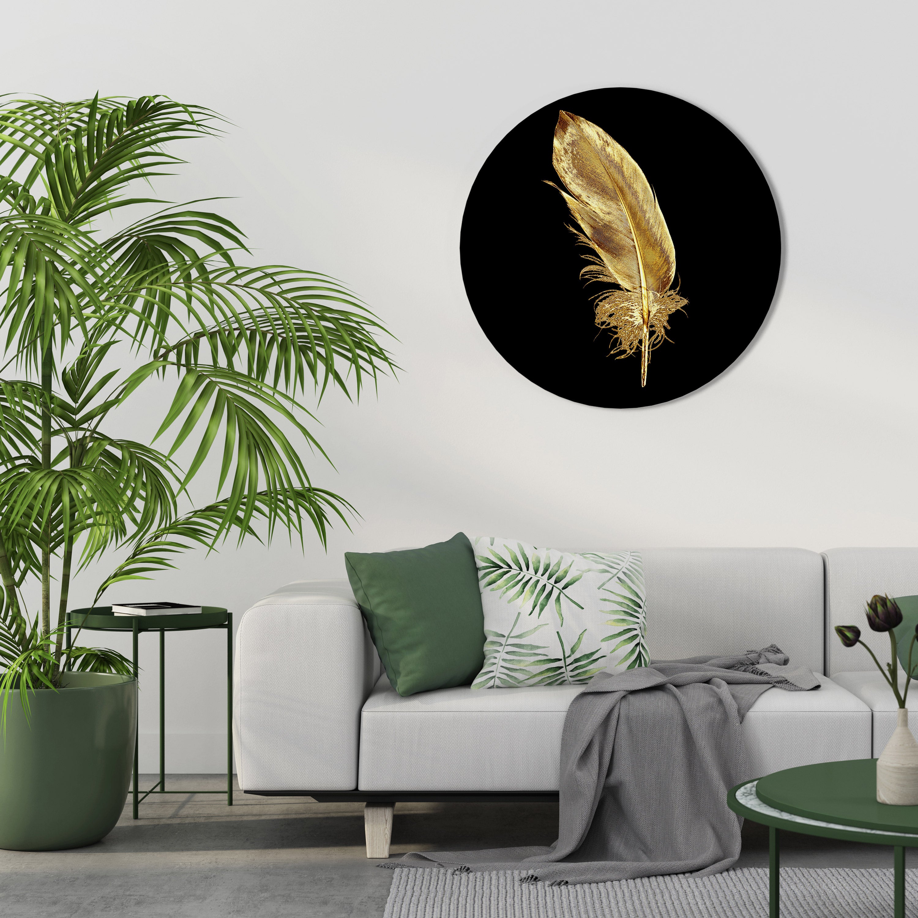 Στρογγυλή Τέχνη Τοίχου SHIMMERING FEATHER GRACE