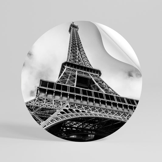 MONOCHROME PARISIAN ICON Αυτοκόλλητη Αφίσα στρογγυλή