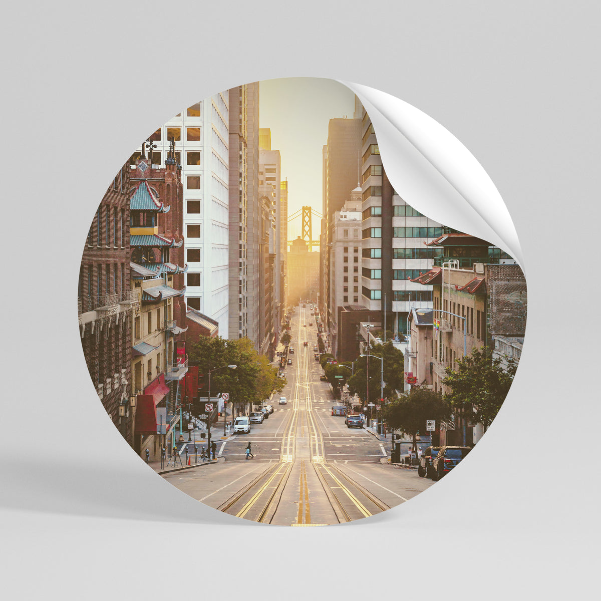 SUNSET CITYSCAPE SYMPHONY Αυτοκόλλητη Αφίσα στρογγυλή