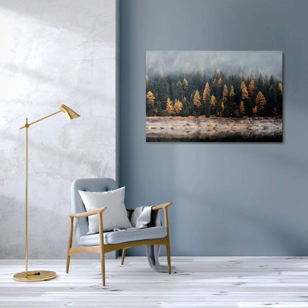 GOLDEN TREES IN FOG Horizontal Canvas Print