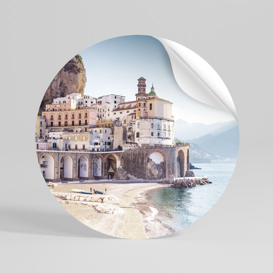 SEASIDE ARCHITECTURAL FANTASY Αυτοκόλλητη Αφίσα στρογγυλή